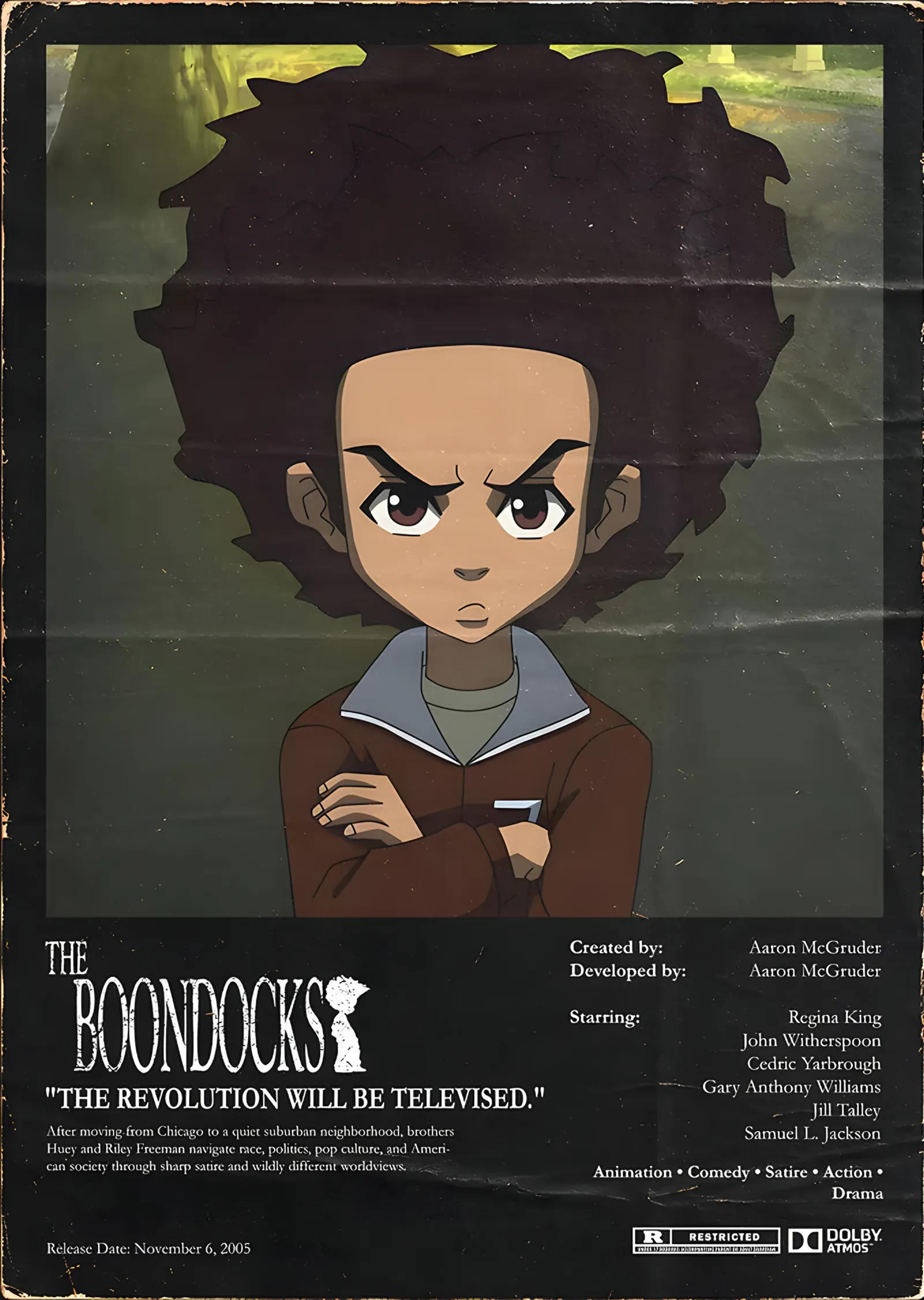 The Boondocks: Kollarını Kavuşturan Huey metal tablo