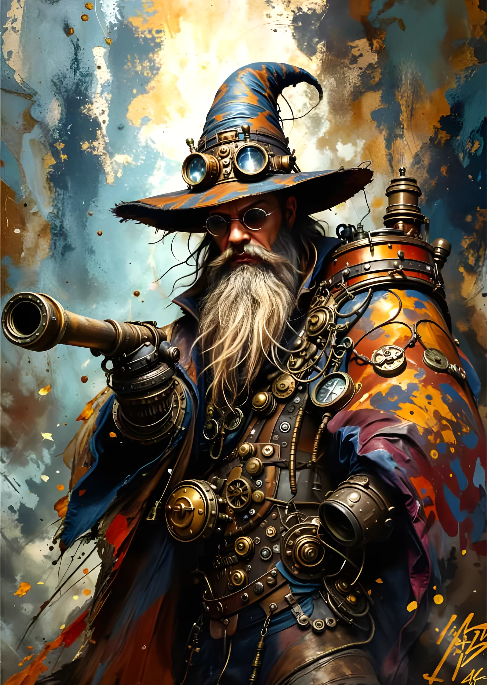 Steampunk Büyücü - Pirinç Dişliler ve Teleskop metal tablo