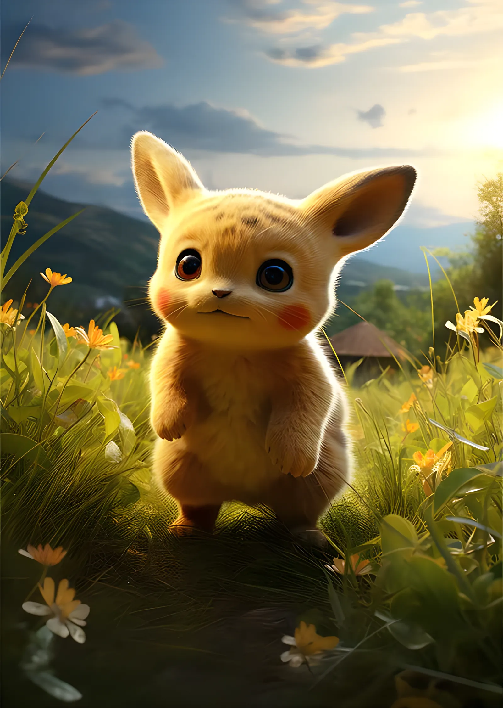 Pikachu - Çiçekli Vadide Gün Işığı metal tablo
