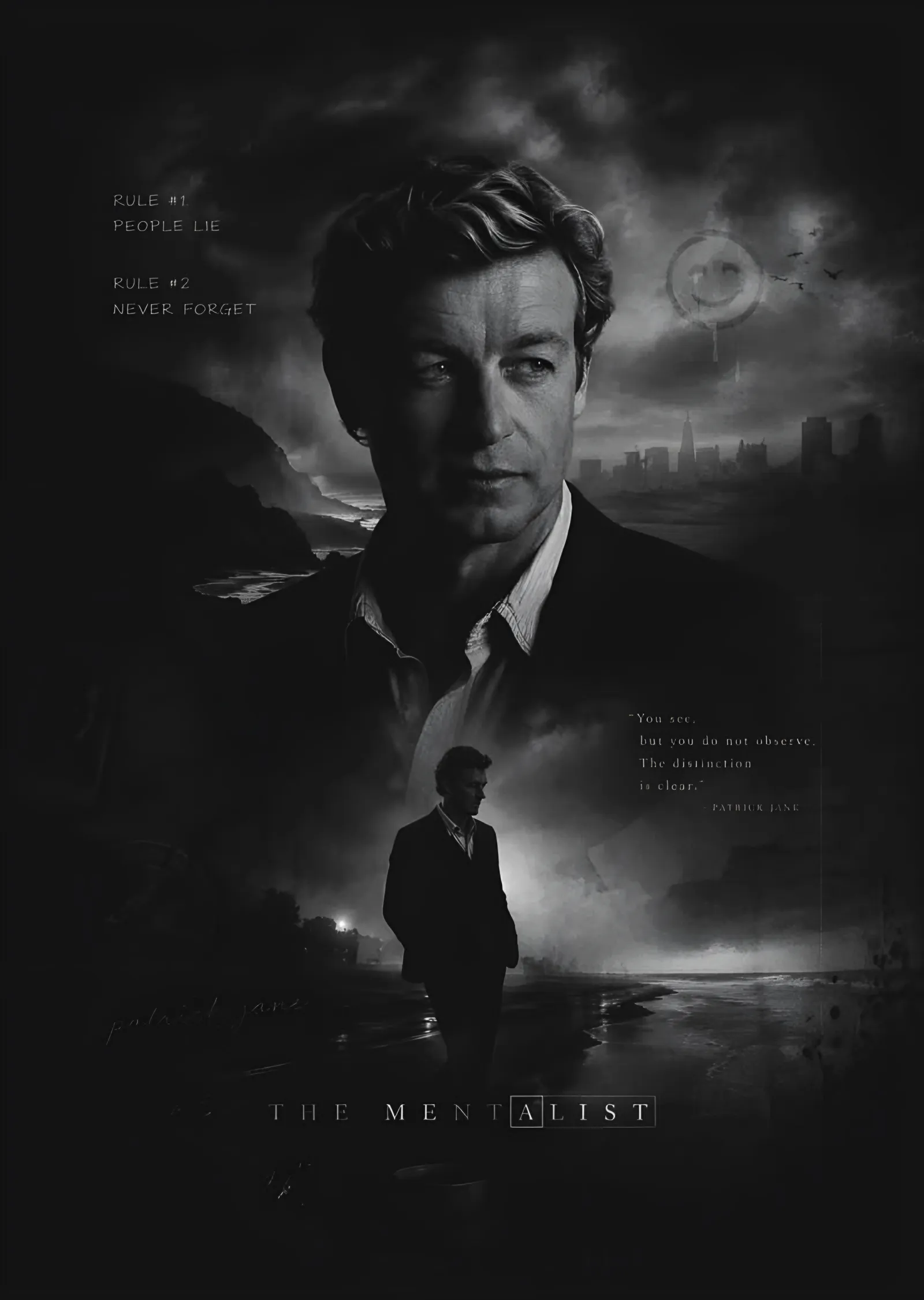The Mentalist: Sisli Şehirde Patrick Jane metal tablo