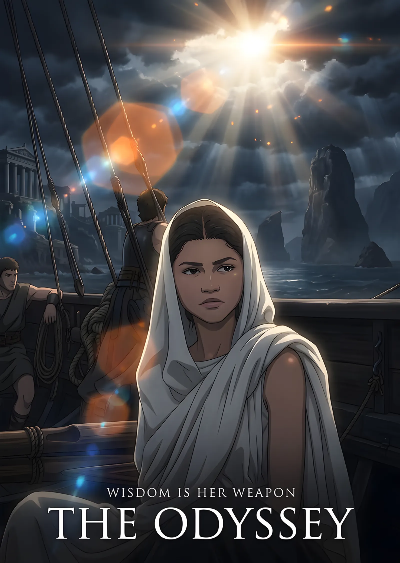 The Odyssey: Gemide Beyaz Örtülü Kadın metal tablo
