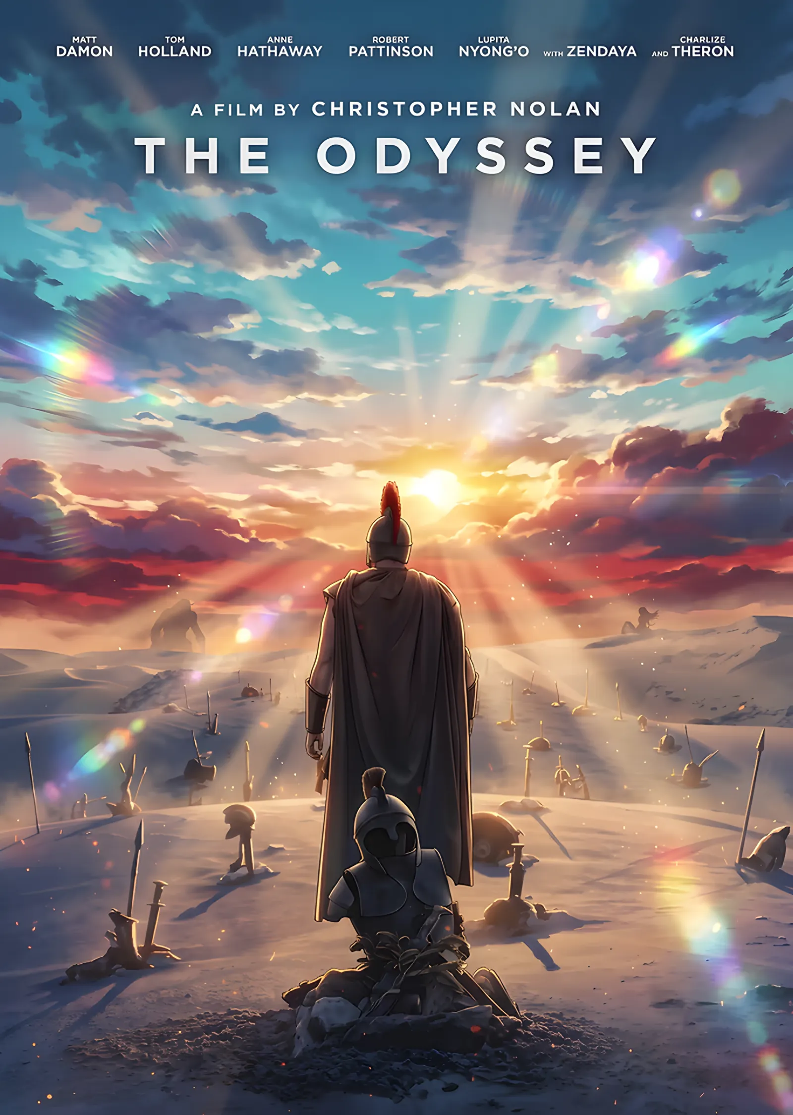The Odyssey: Işık Huzmesine Bakan Pelerinli Figür metal tablo