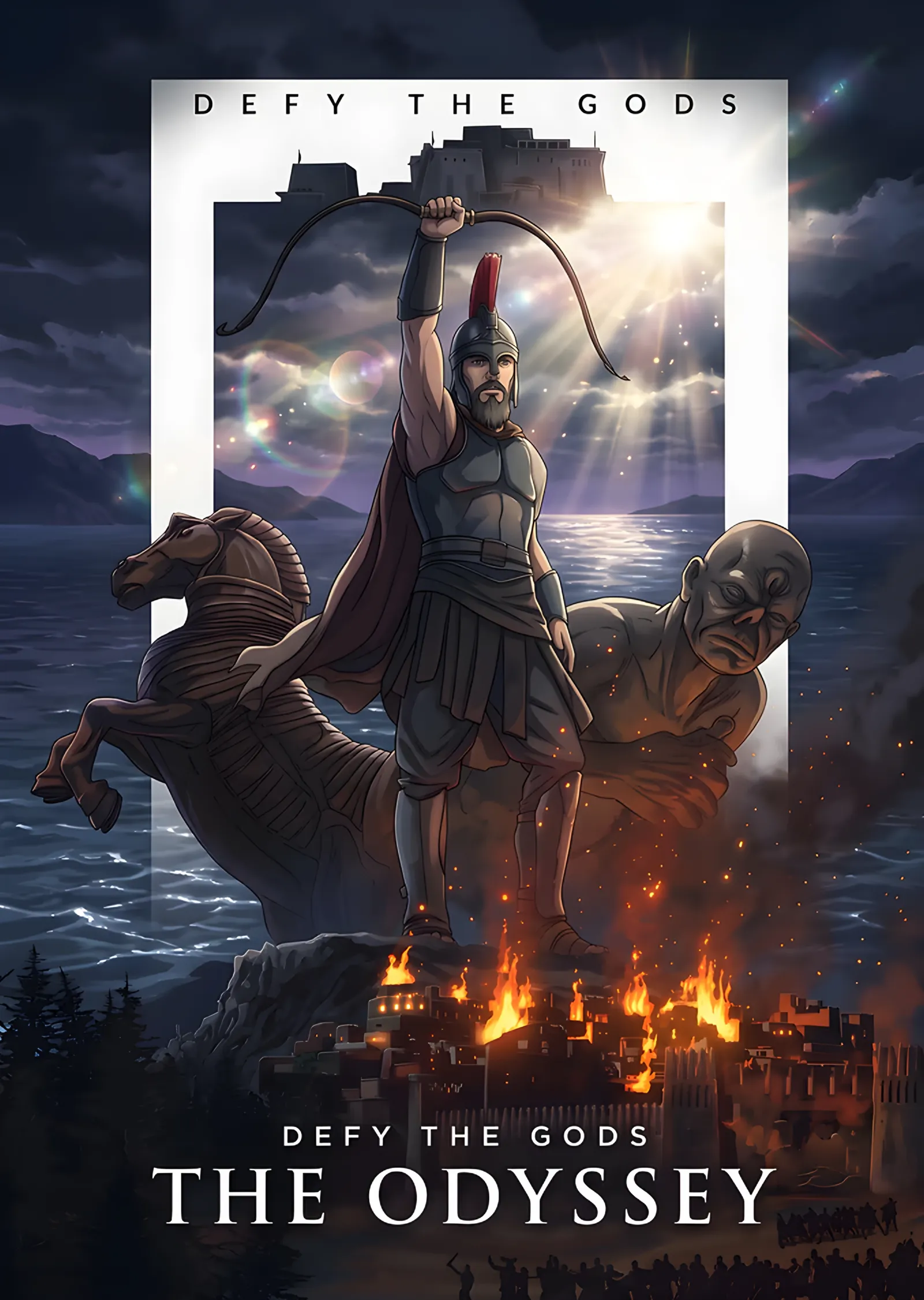 The Odyssey: Yanan Sahilde Miğferli Savaşçı metal tablo