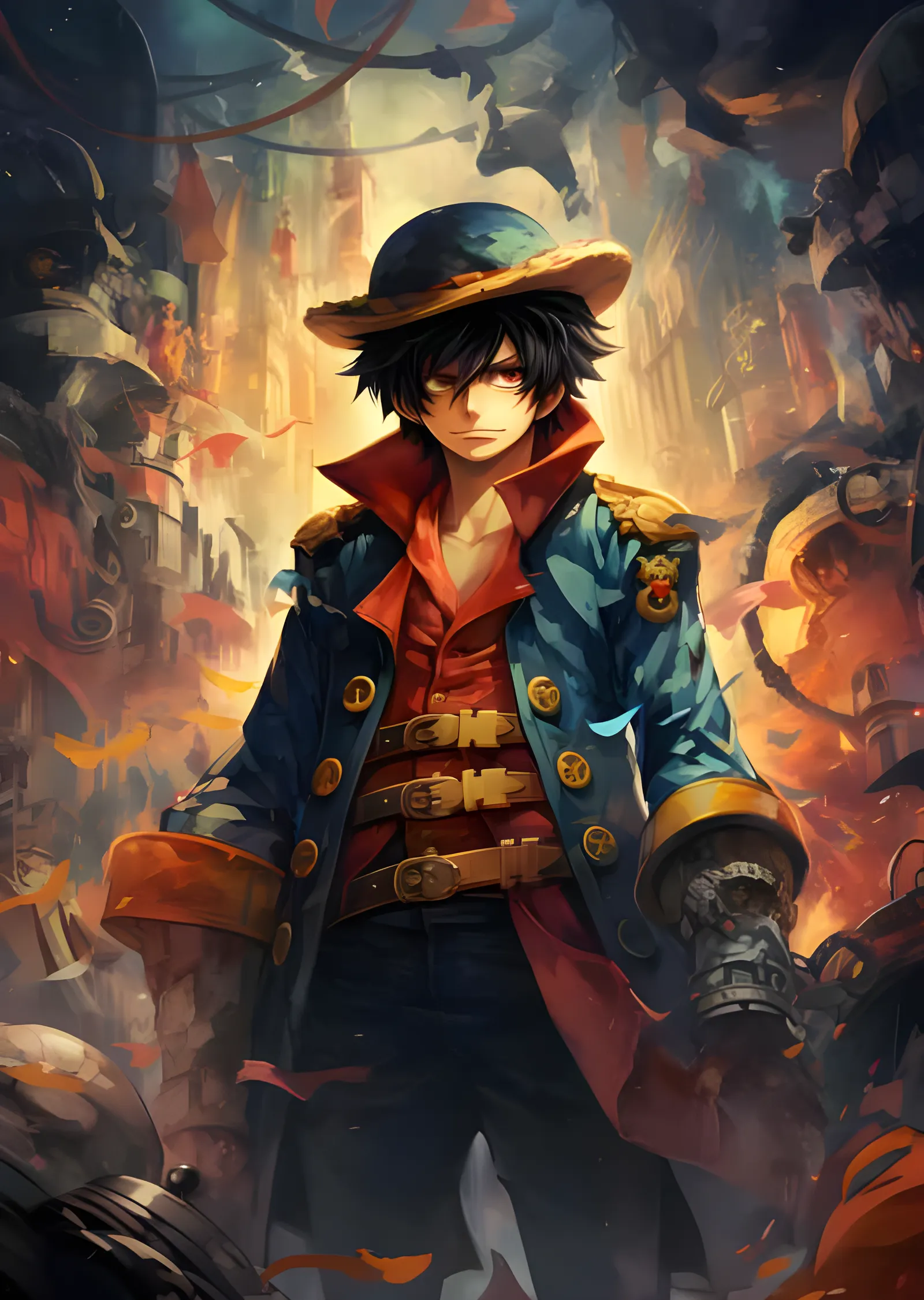 One Piece - Kaptan Ceketli Luffy metal tablo