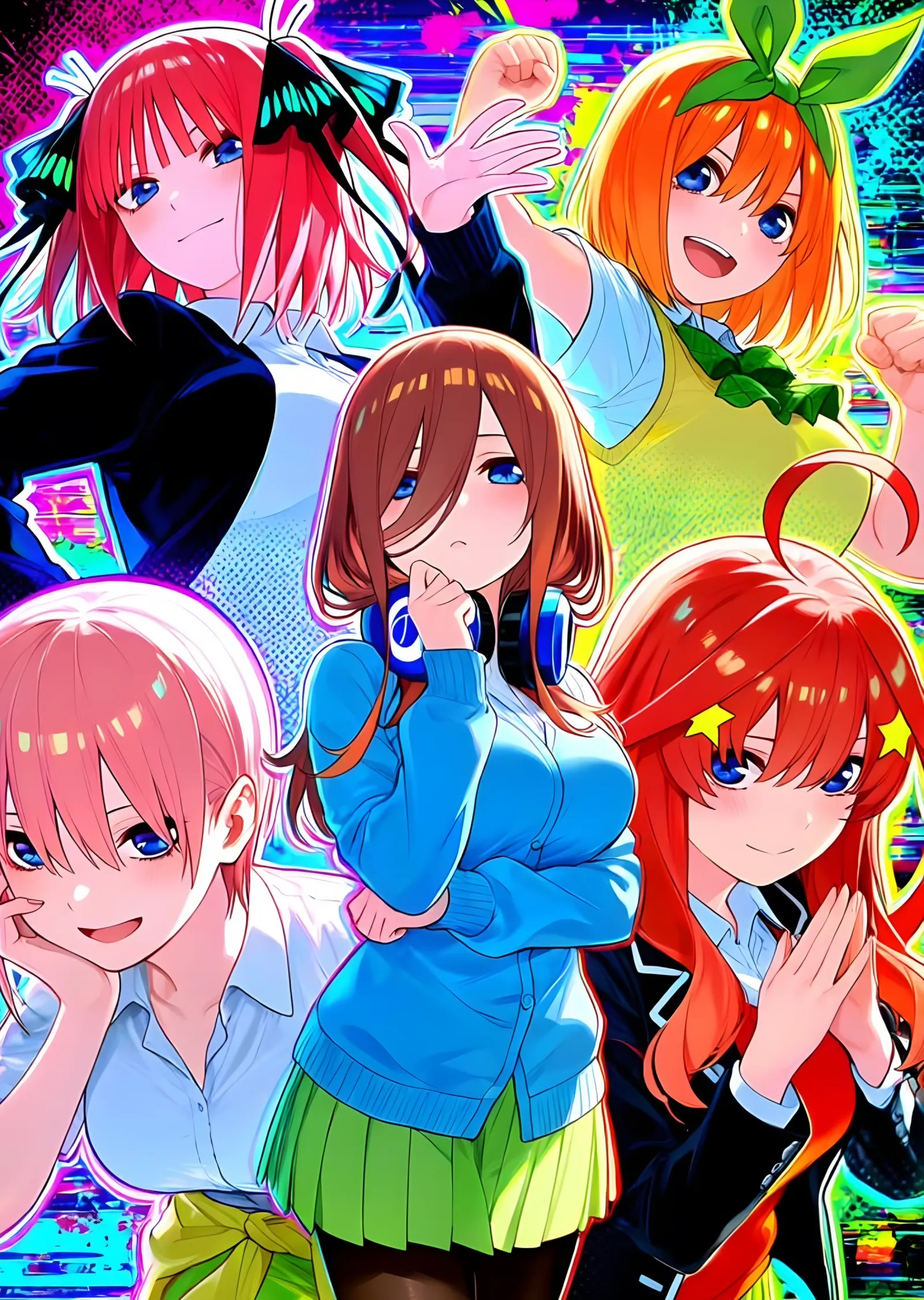 The Quintessential Quintuplets - Neon Kadro metal tablo