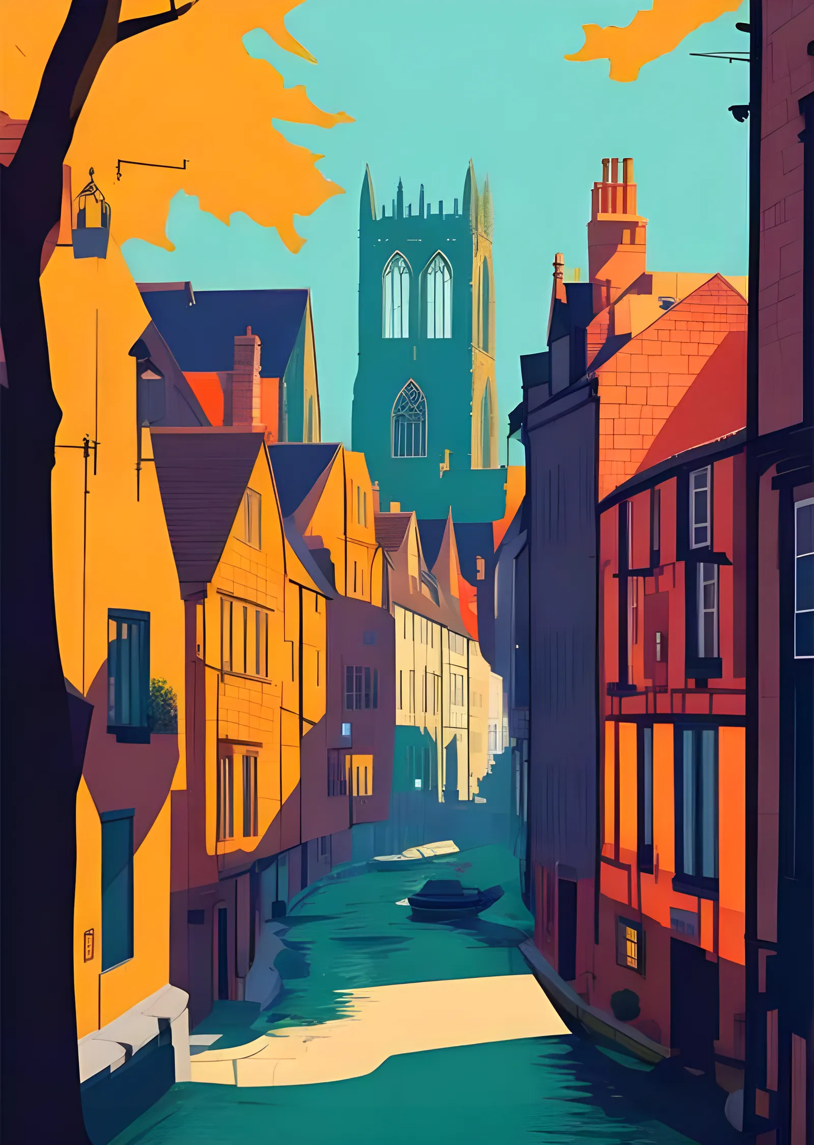 The Shambles York - Düz Tasarım Sokak Manzarası metal tablo