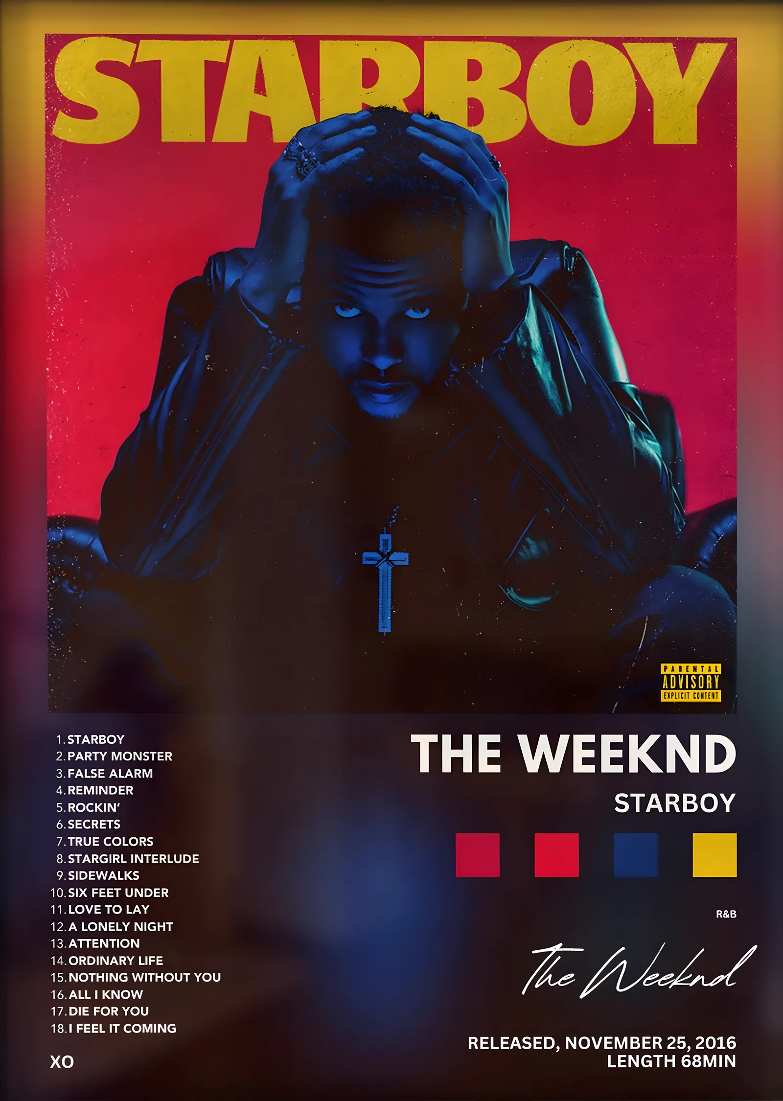 The Weeknd: Starboy (Kırmızı Zemin) metal tablo