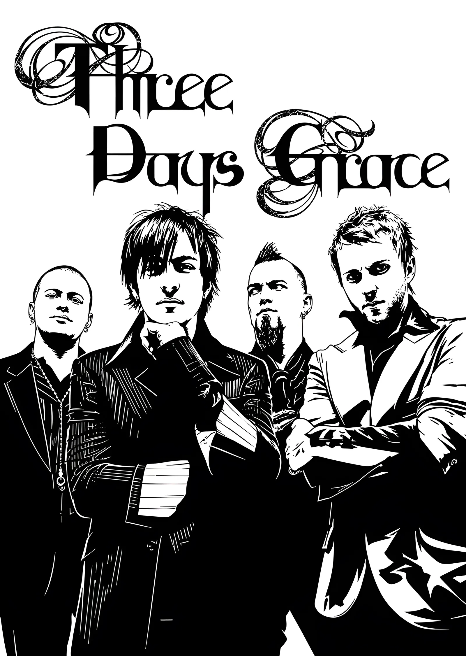 Three Days Grace - Mürekkep Portre metal tablo