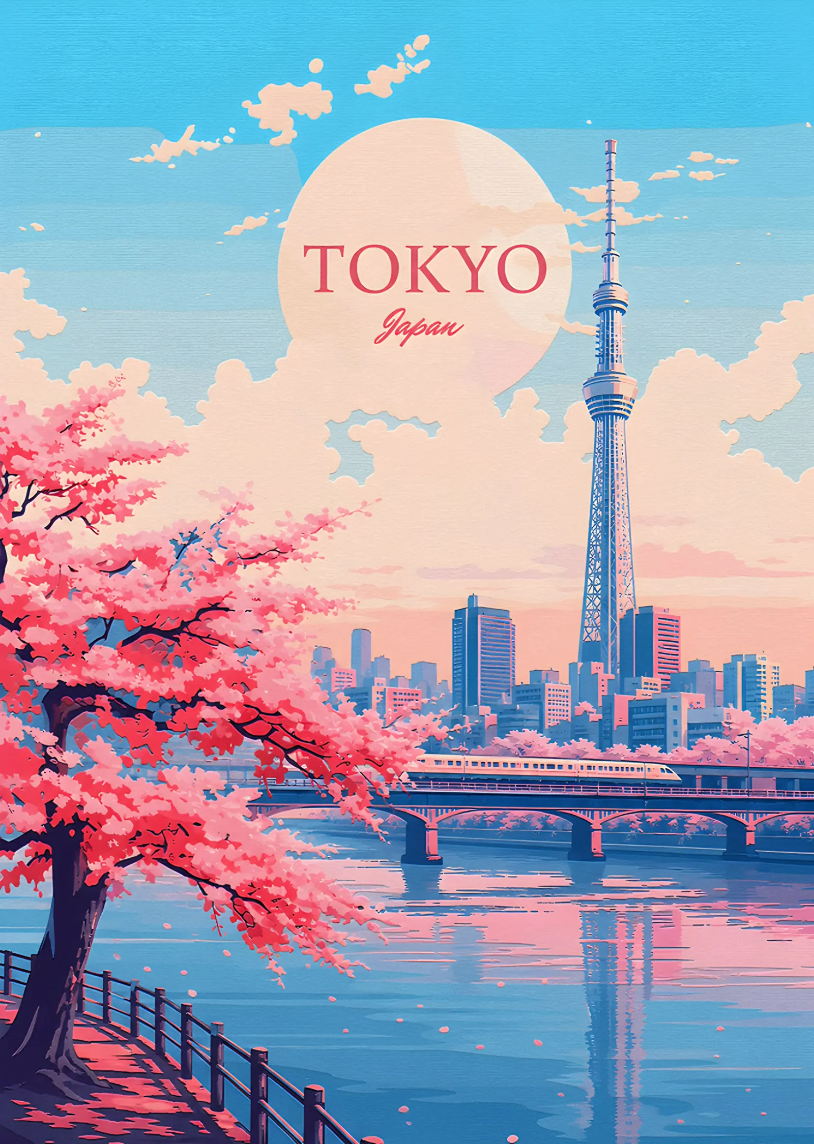 Tokyo: Kiraz Çiçekleri Ardında Skytree metal tablo