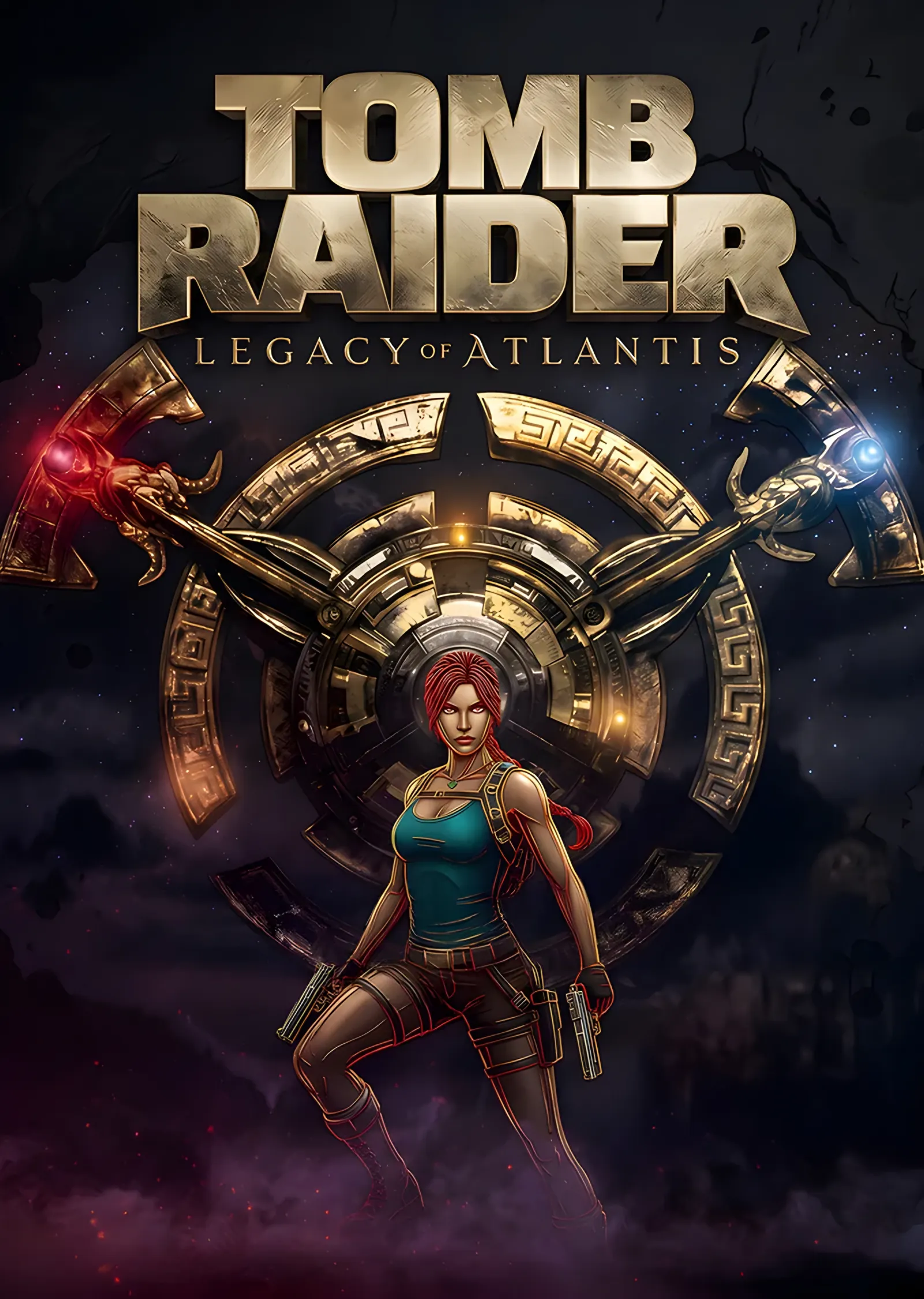 Tomb Raider: Atlantis Çarkı Önünde Lara metal tablo