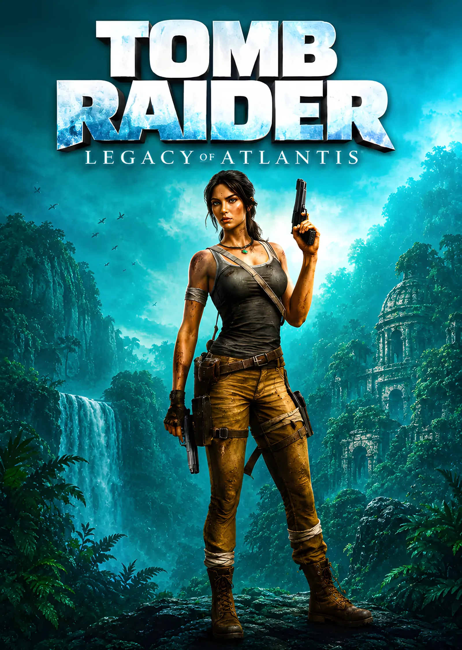 Tomb Raider: Şelale Önünde Lara Croft metal tablo