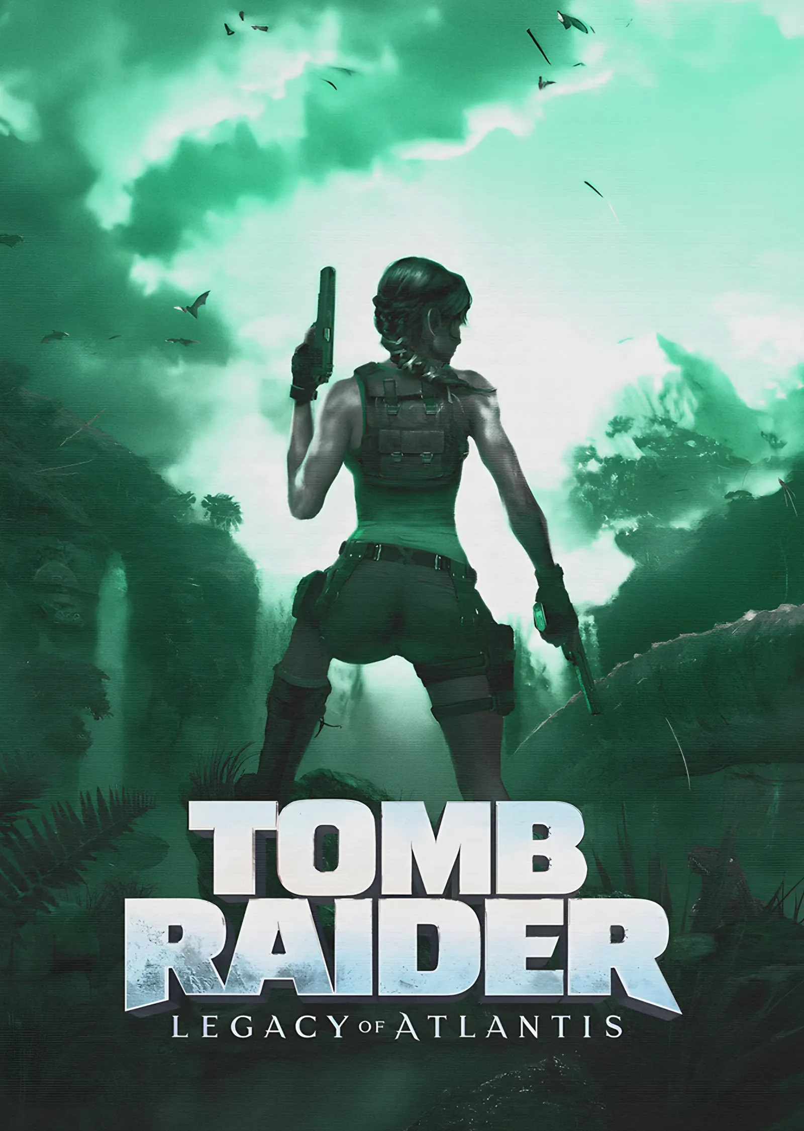 Tomb Raider: Yeşil Sisde Silahlı Silüet metal tablo