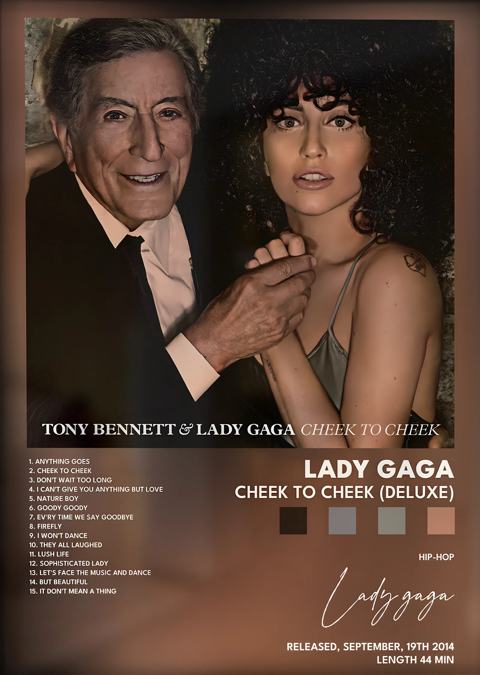 Tony Bennett & Lady Gaga: Cheek to Cheek metal tablo