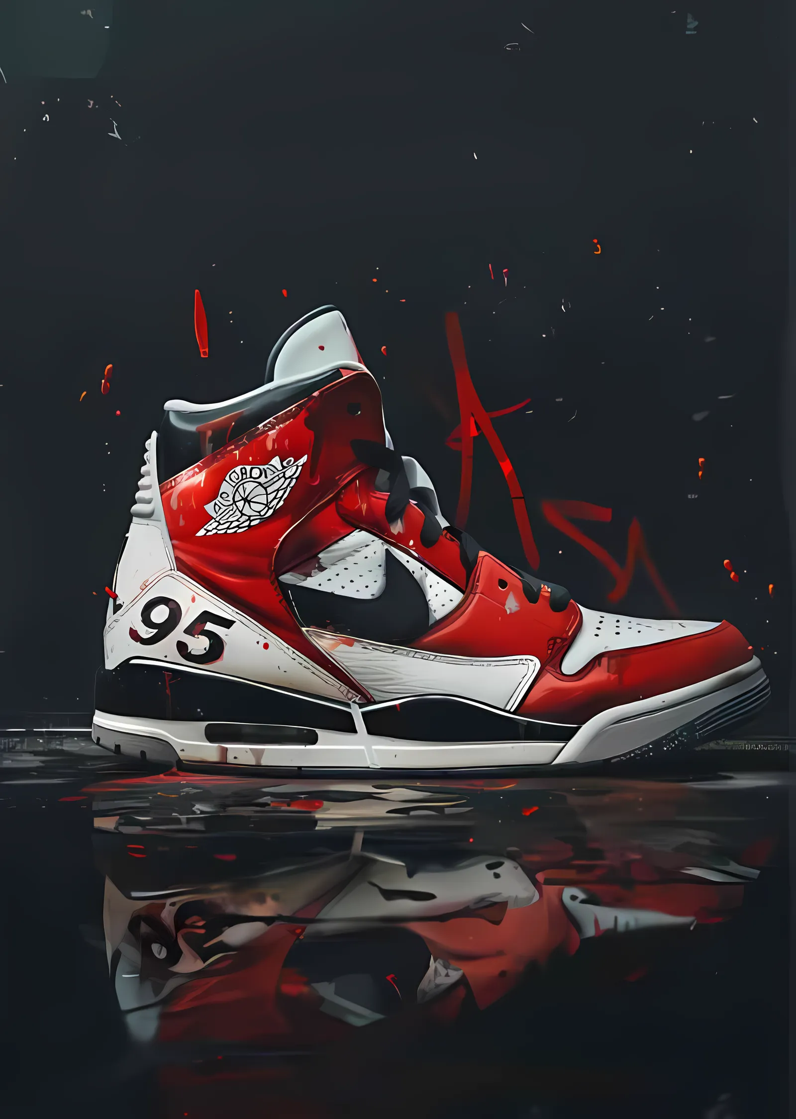 Nike Air Jordan - Islak Zeminde Kırmızı Sneaker metal tablo
