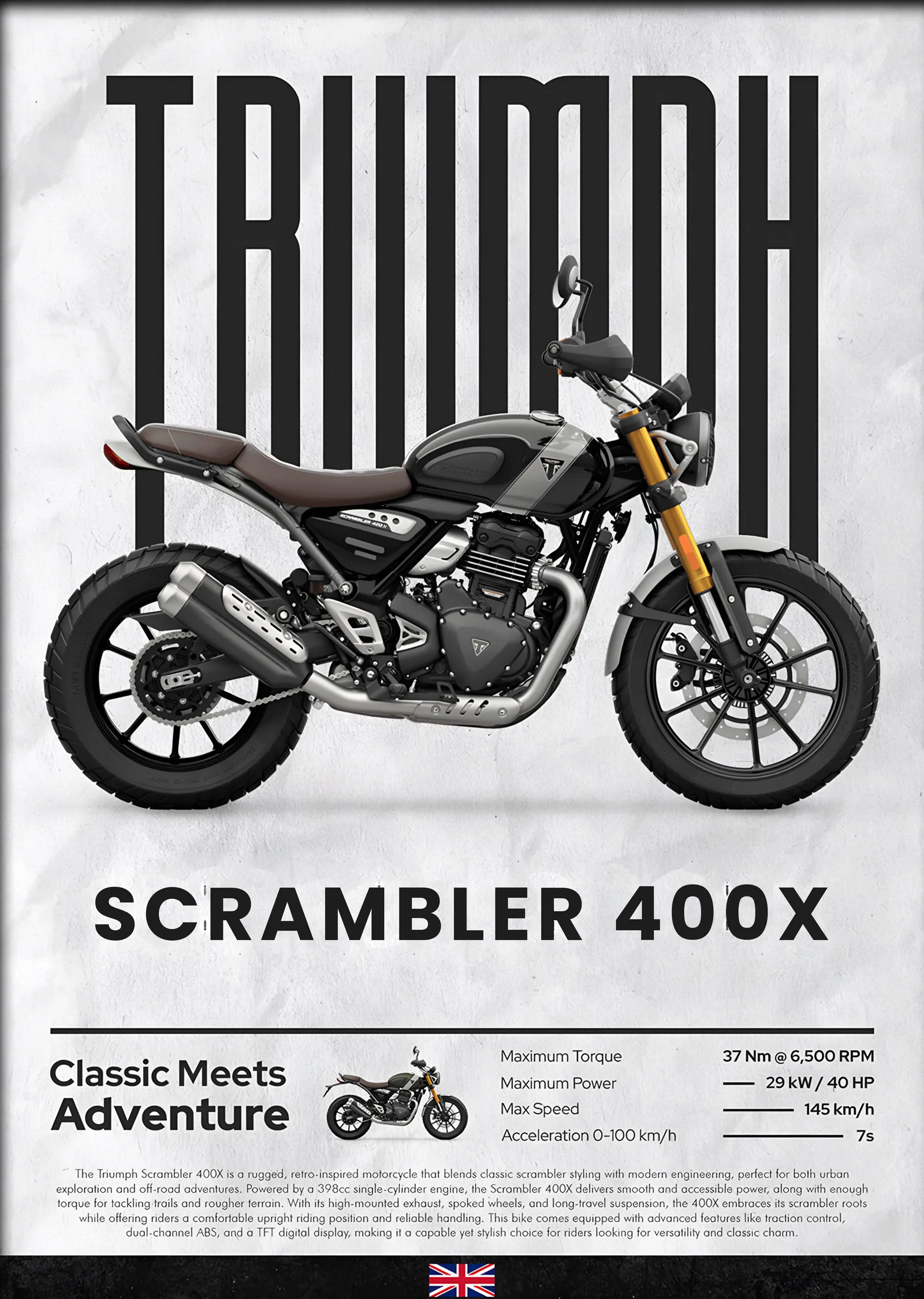 Triumph Scrambler 400X metal tablo