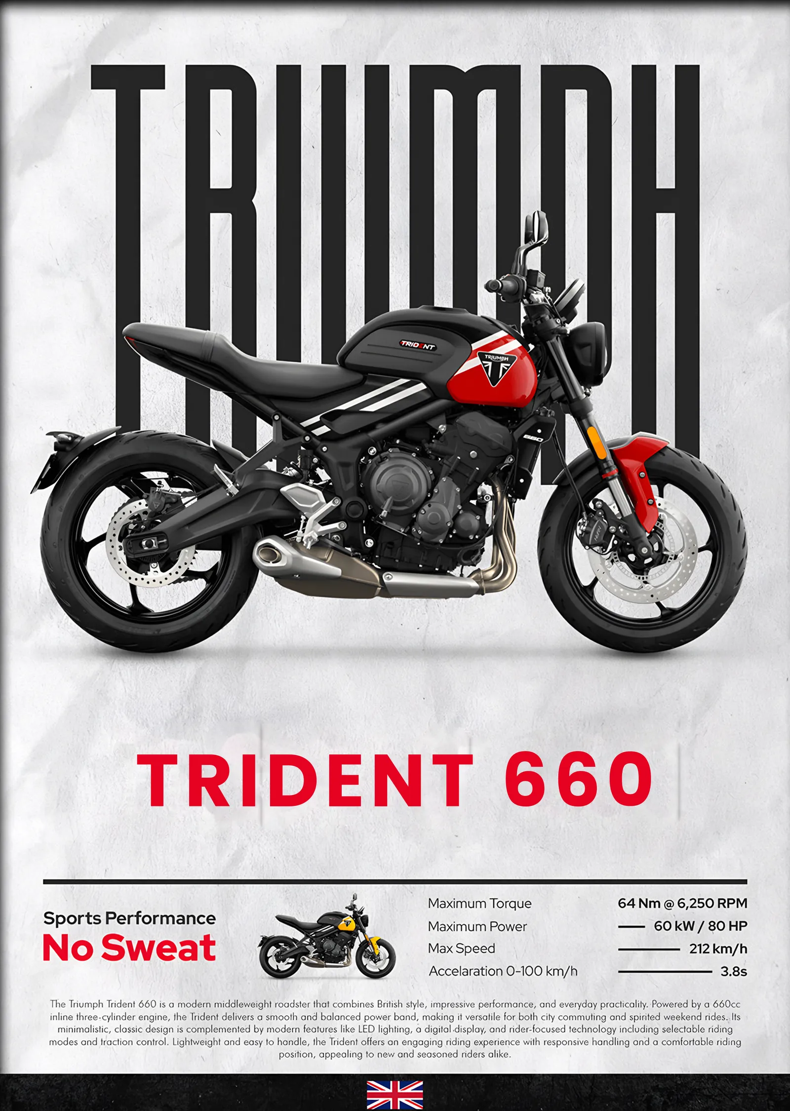 Triumph Trident 660 Kırmızı metal tablo
