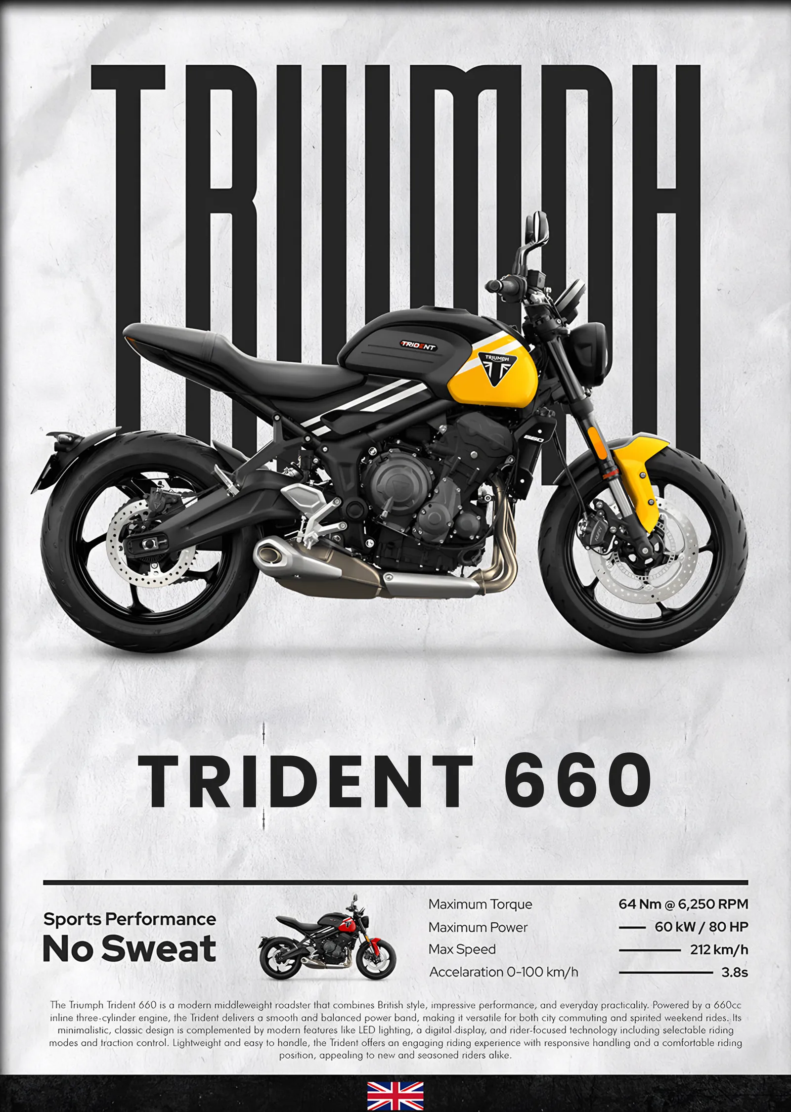 Triumph Trident 660 Sarı metal tablo