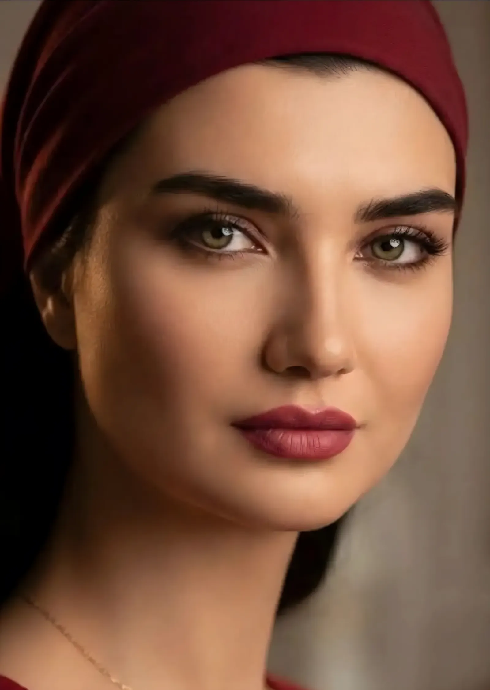 Tuba Büyüküstün - Kırmızı Başörtülü Portre metal tablo