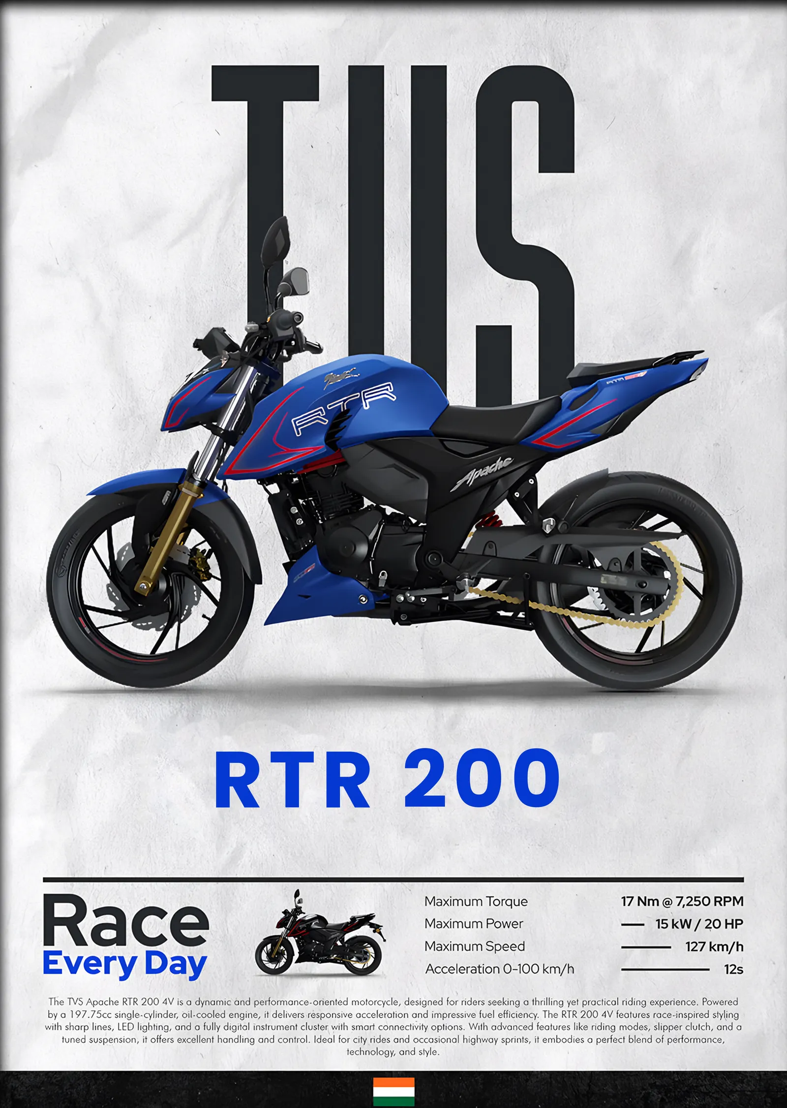 TVS Apache RTR 200 metal tablo