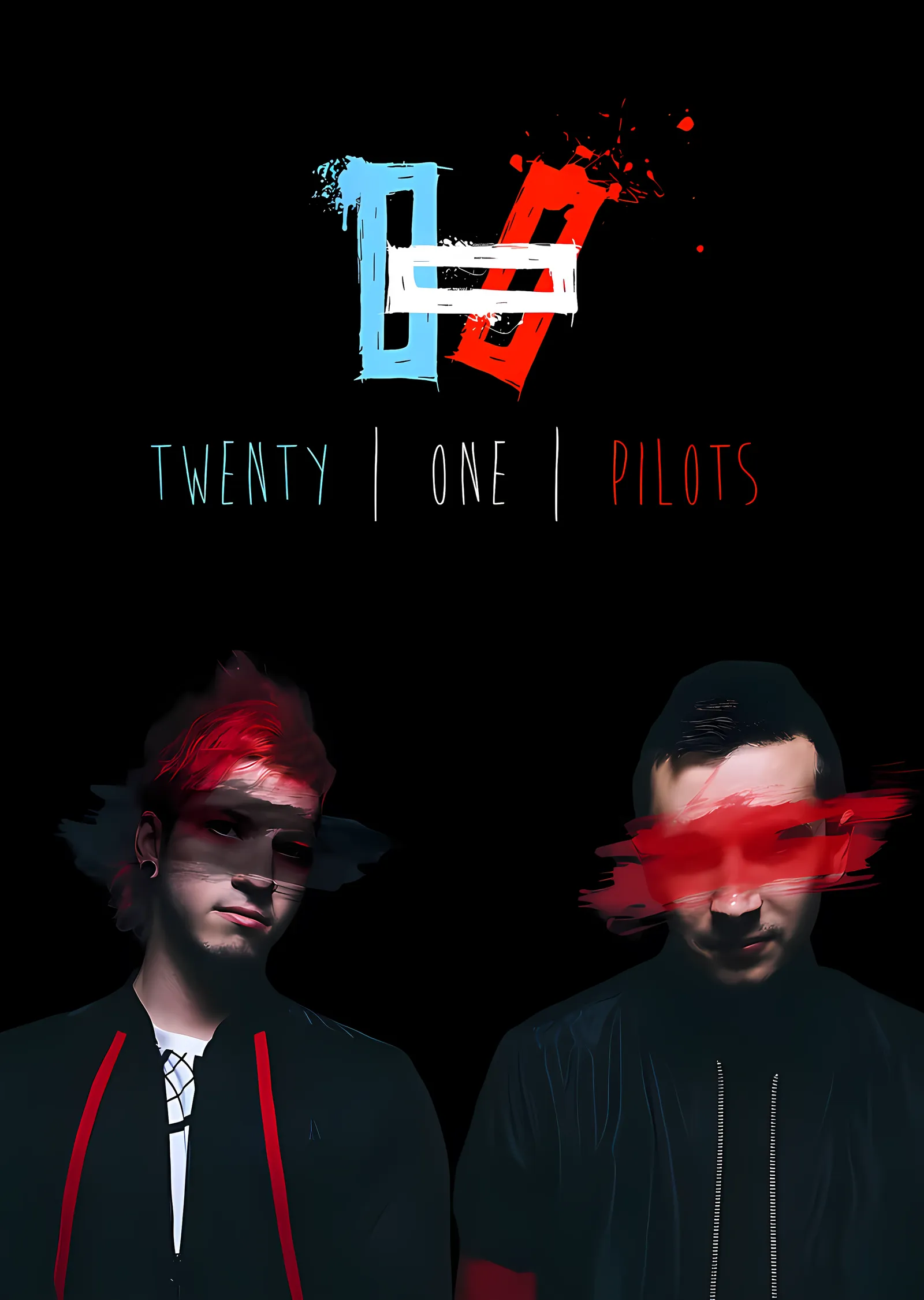 Twenty One Pilots: Kızıl Çizgili İkili Portre metal tablo