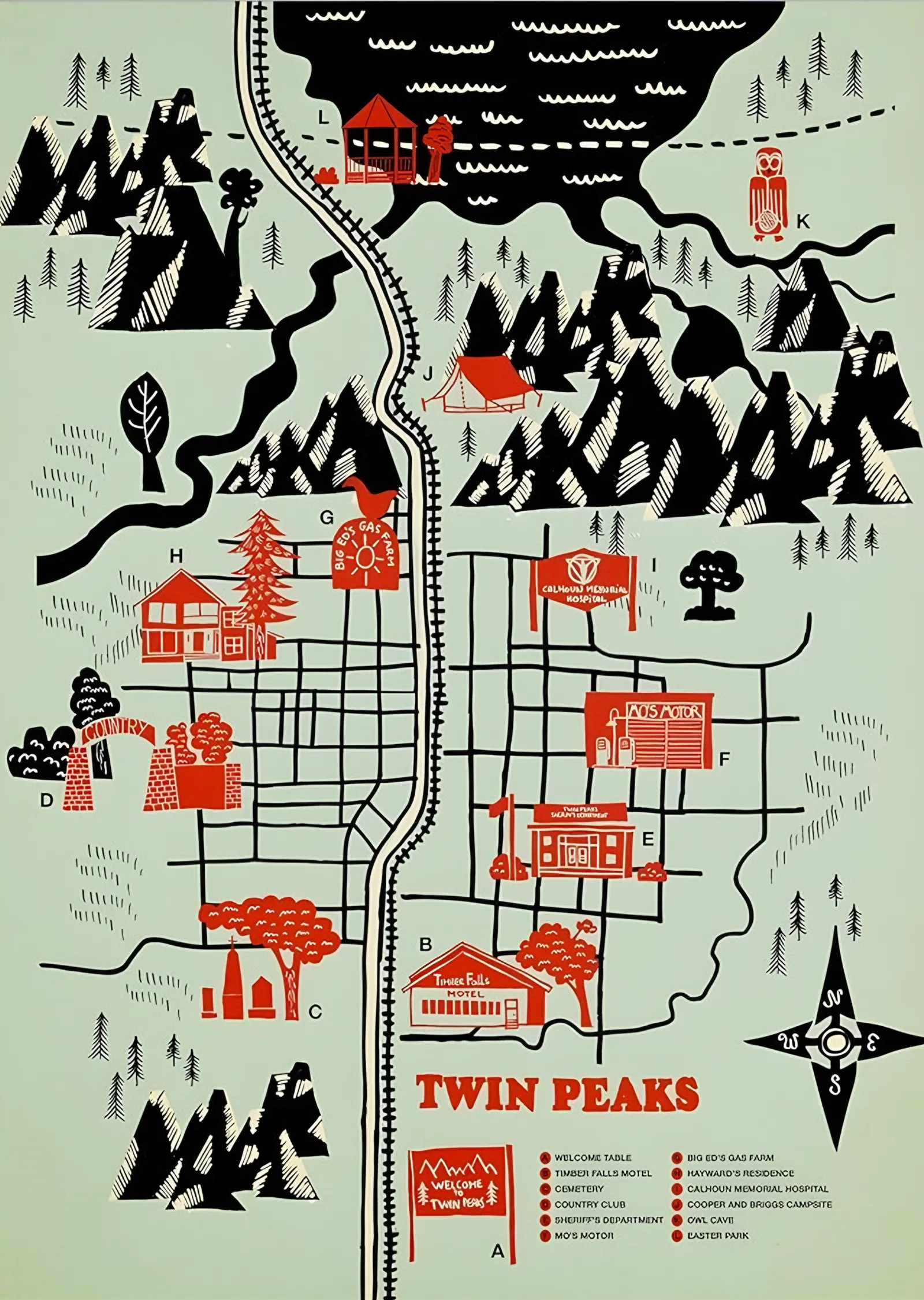 Twin Peaks - Kasaba Haritası metal tablo