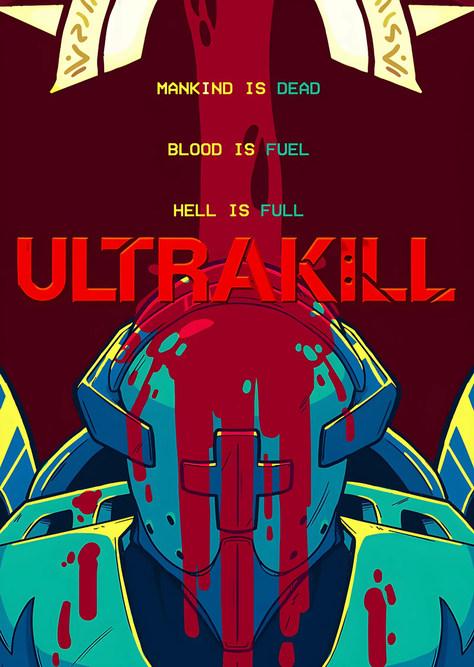 Ultrakill: Kızıl Zeminde Mavi Makine metal tablo