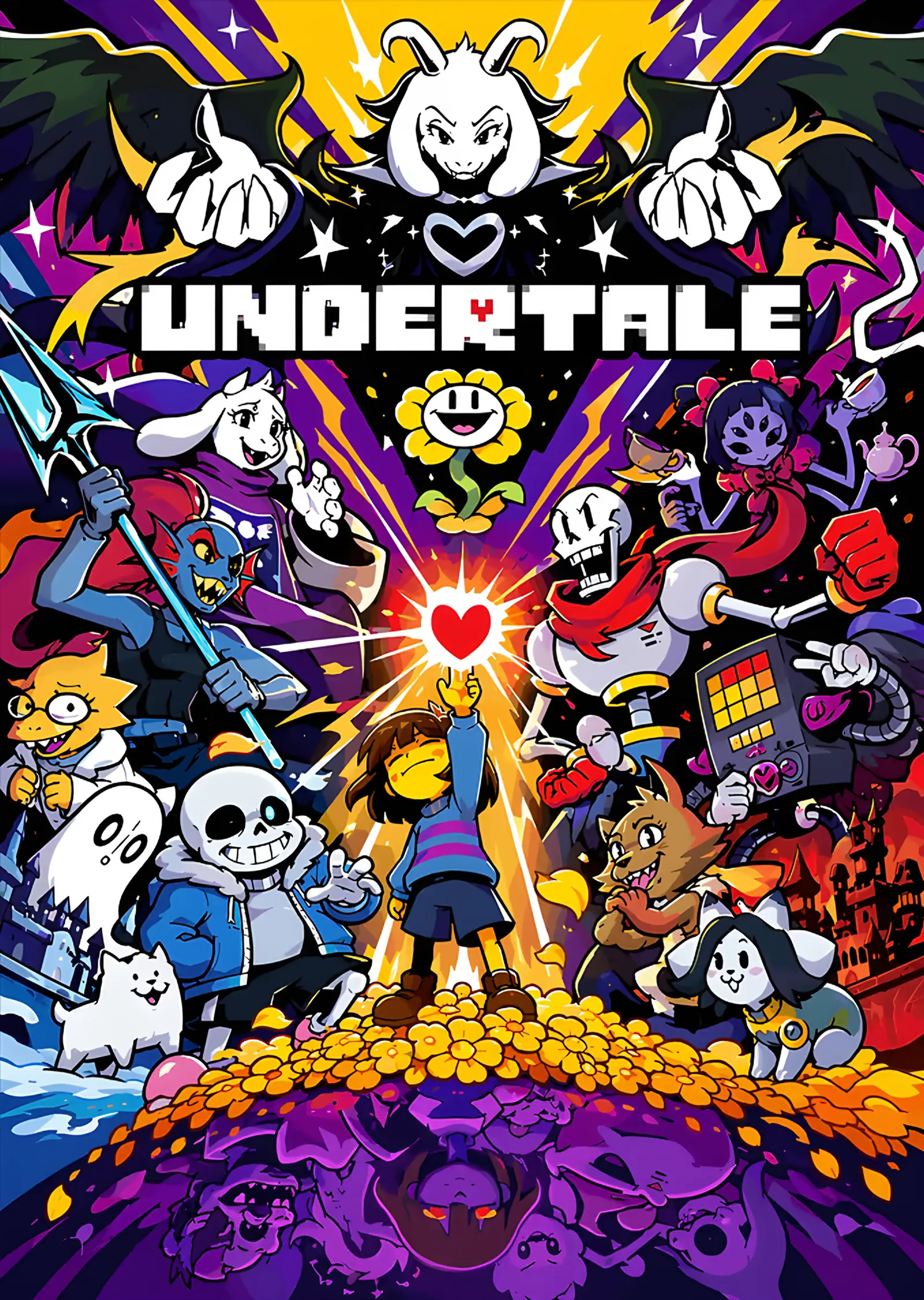 Undertale: Altın Yığında Karakter Kalabalığı metal tablo
