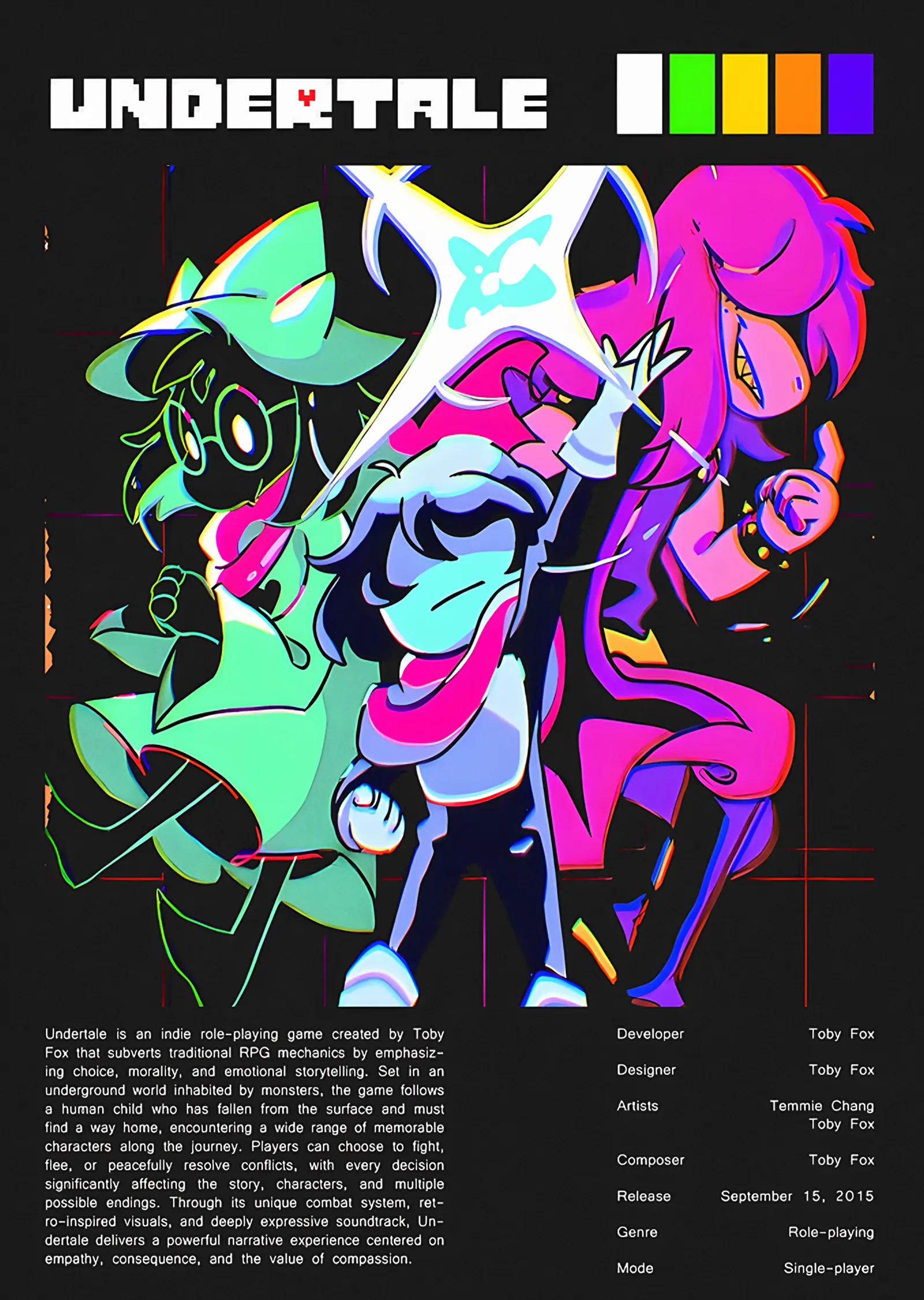 Undertale: Neon Renkli Karakter Kolajı metal tablo