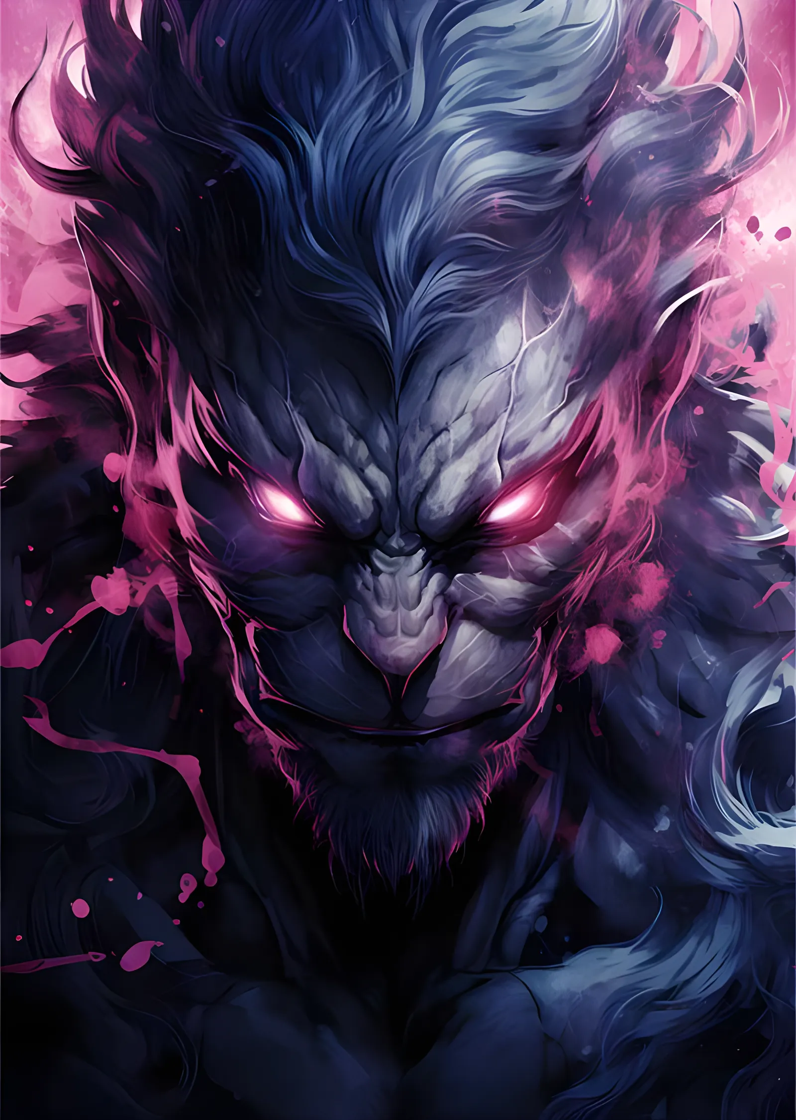 Karanlık Oni - Pembe Bakış ve Mürekkep Sıçraması metal tablo