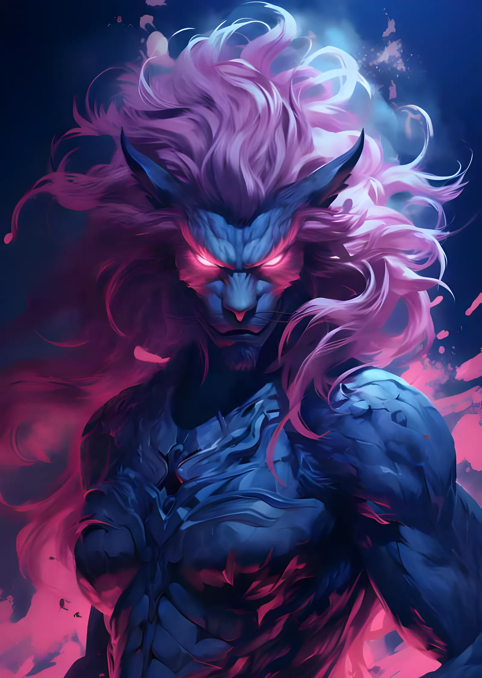 Boynuzlu Mavi İblis - Pembe Yeleli Anime Savaşçı metal tablo