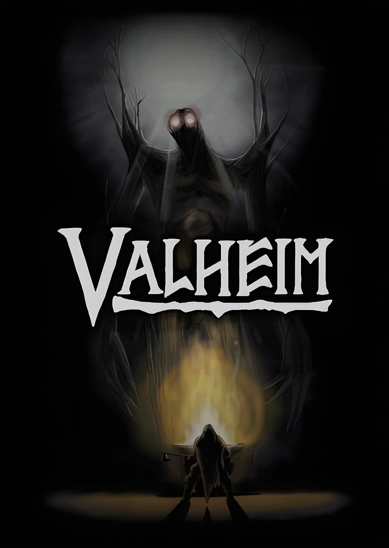 Valheim: Karanlıkta Dev Silüetin Altında Ateş metal tablo