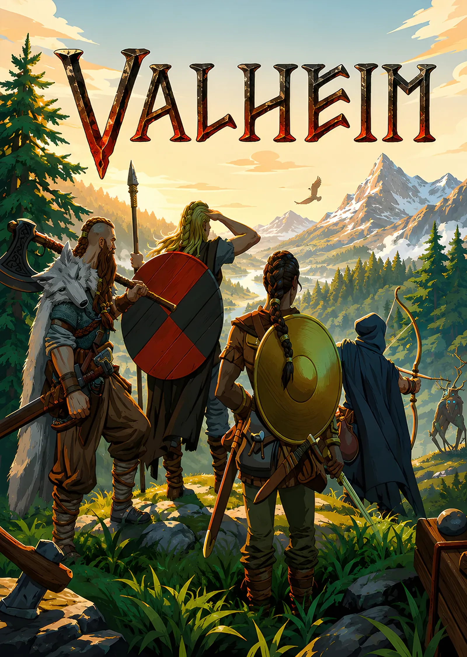 Valheim: Vadiye Bakan Viking Ekibi metal tablo