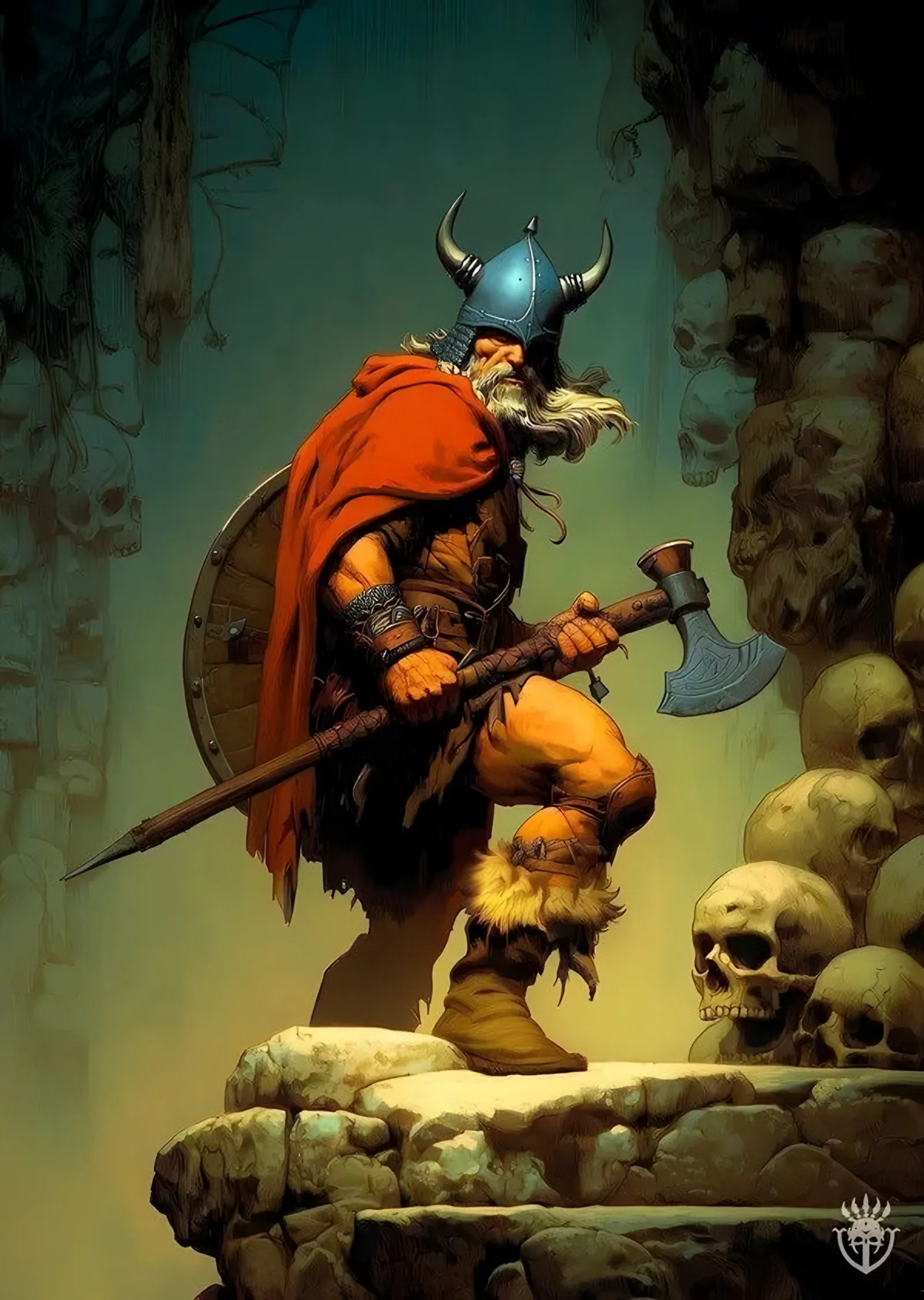 Viking Savaşçı ve Kafatası Tepesi - Frank Frazetta metal tablo