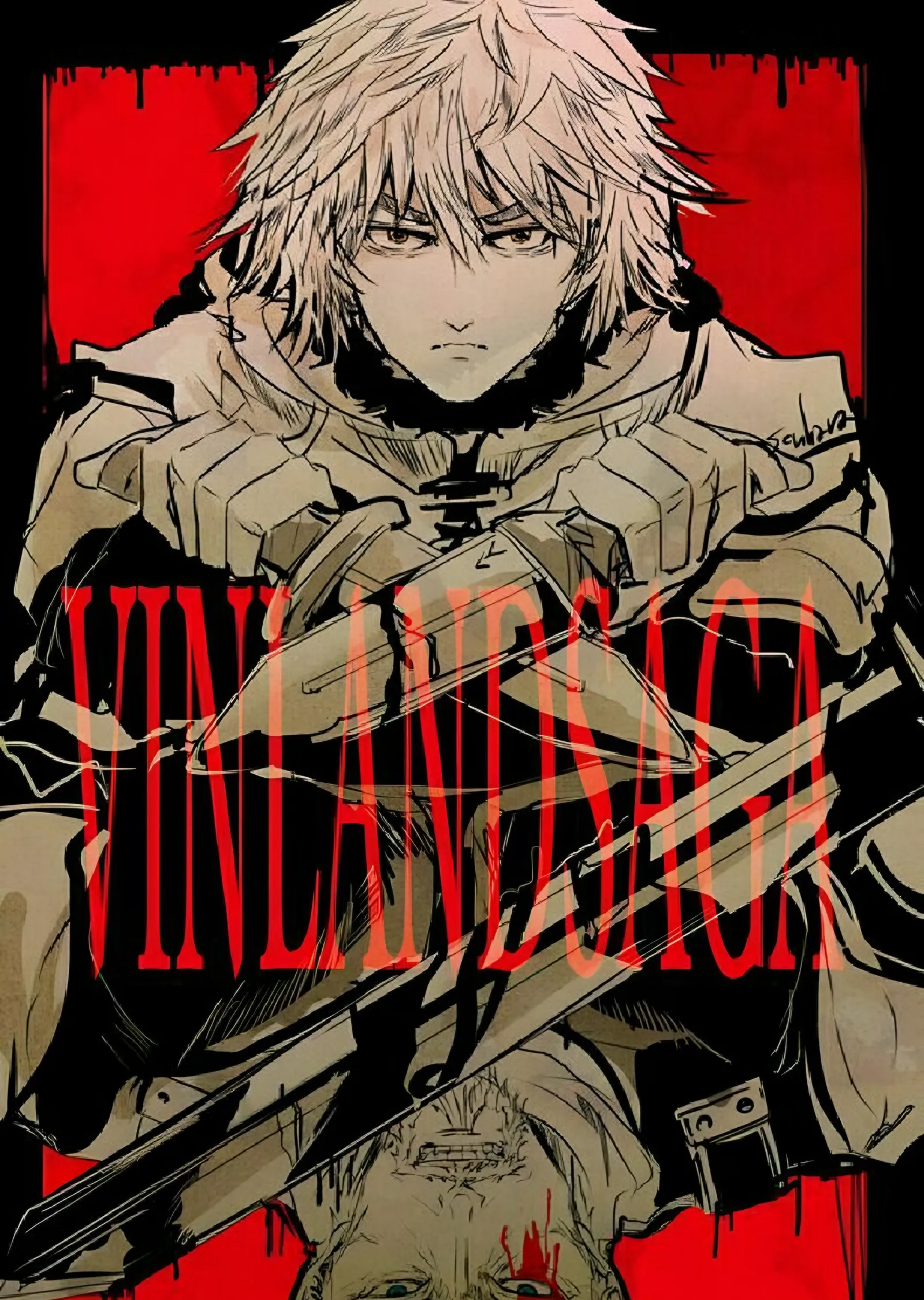 Vinland Saga: Kırmızı Zeminde Thorfinn metal tablo