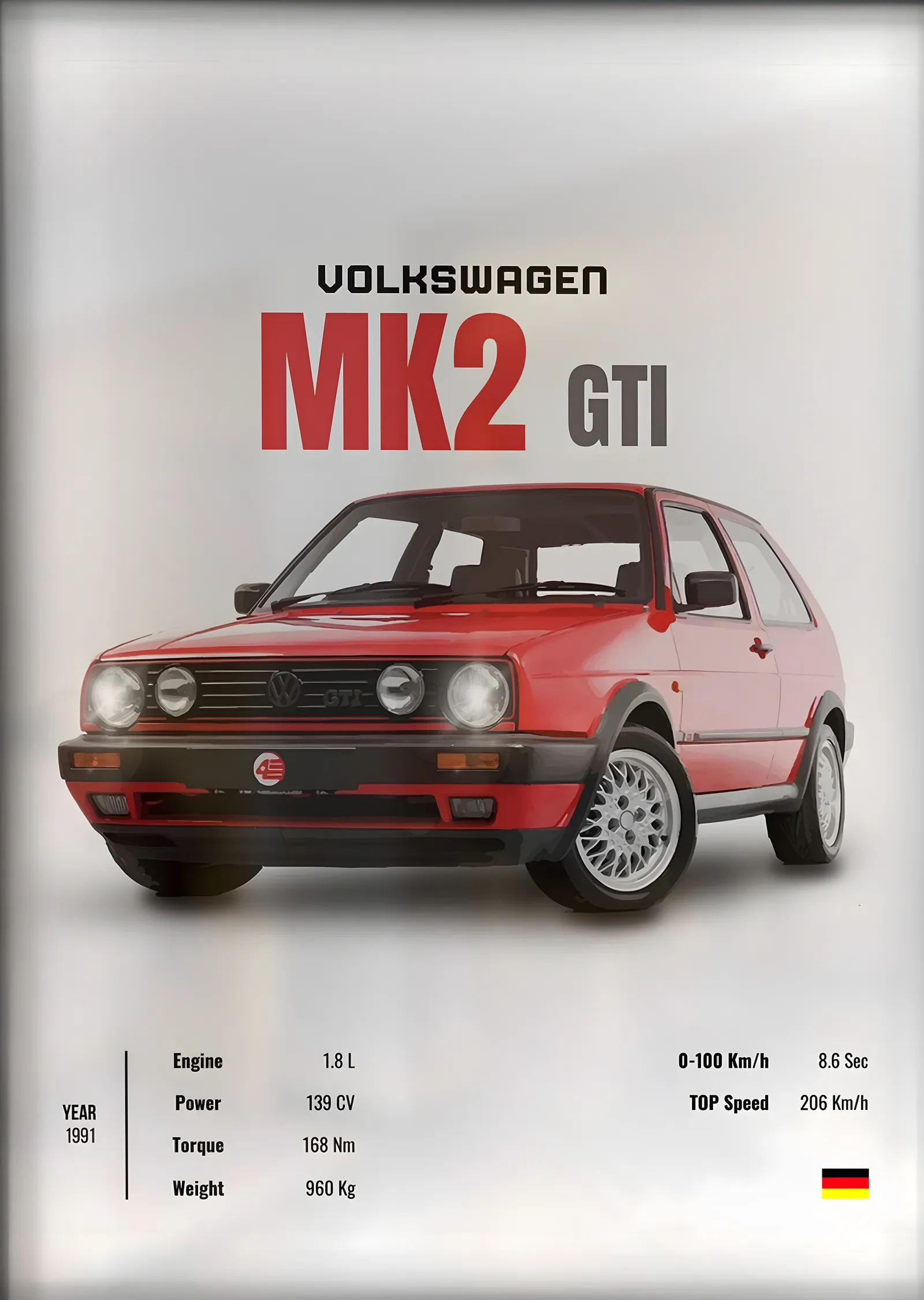 Volkswagen Golf MK2 GTI: Kırmızı metal tablo