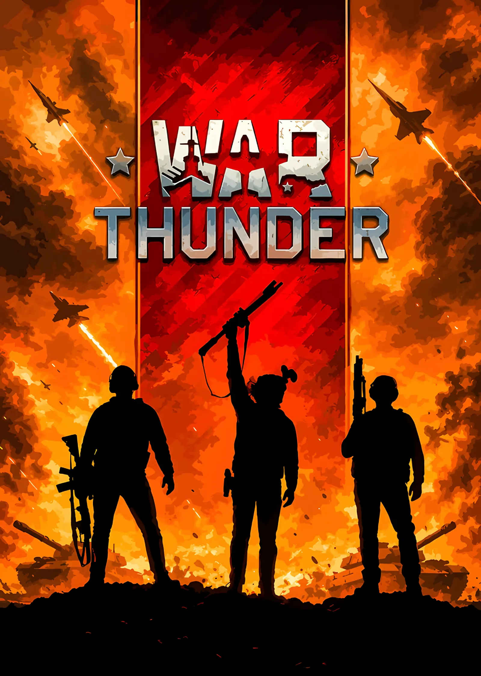War Thunder: Alev Zeminde Üç Asker Silüeti metal tablo