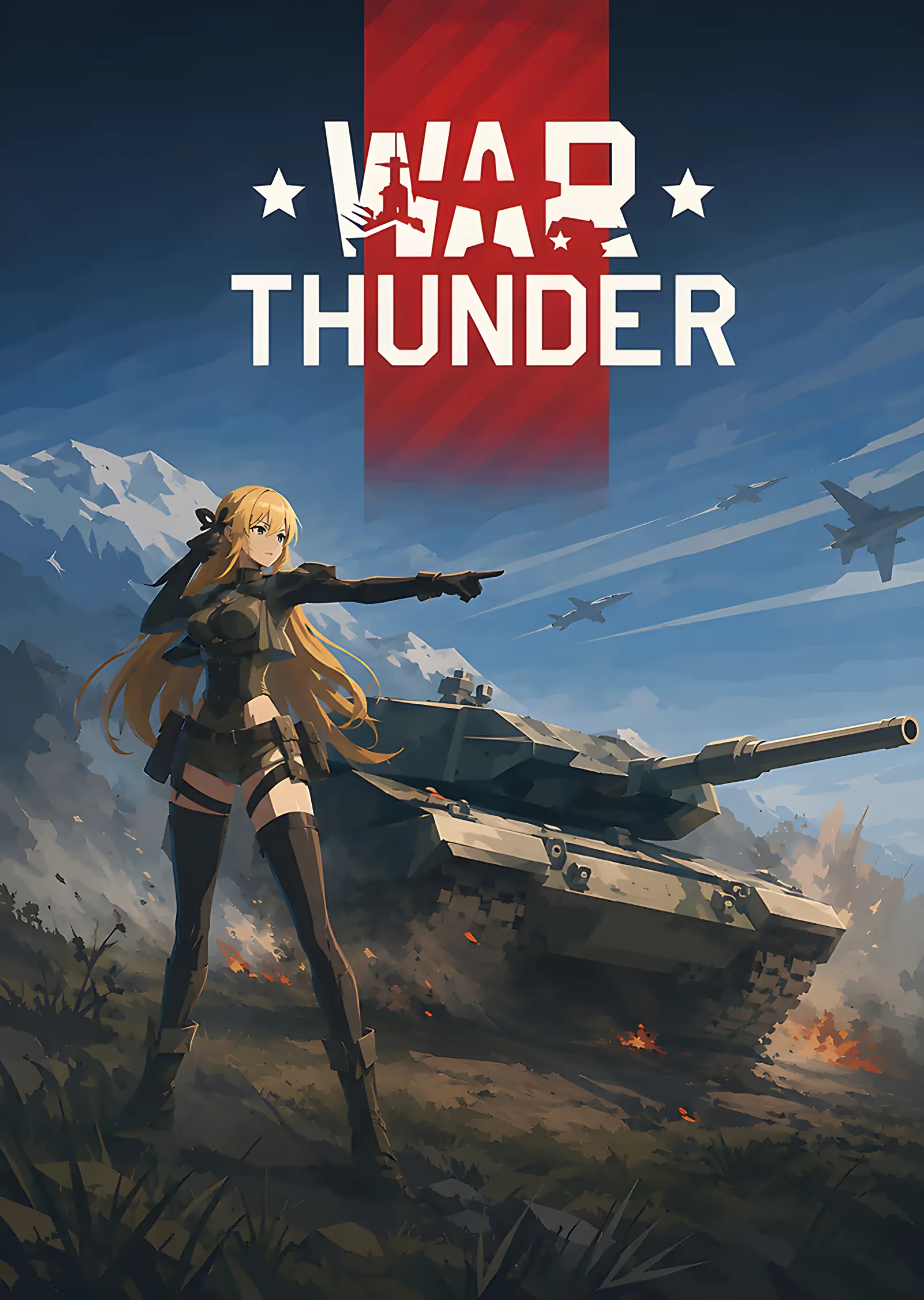 War Thunder: Tankın Önünde Sarışın Asker metal tablo