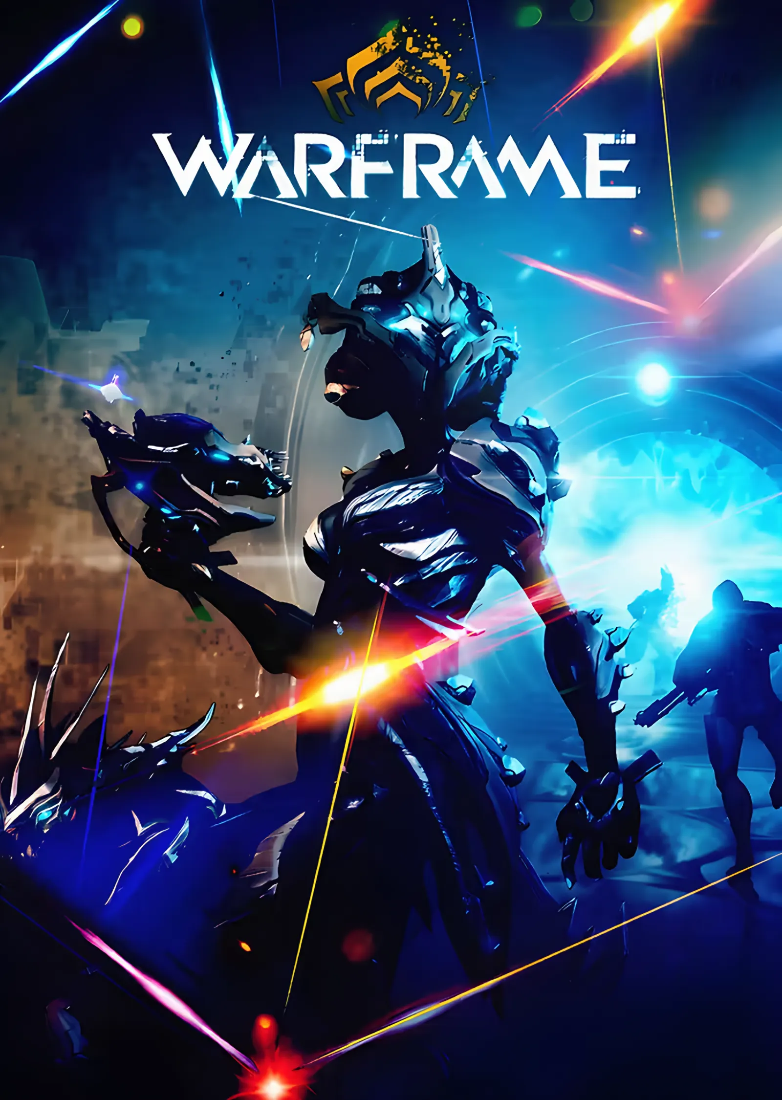Warframe: Mavi Enerjide Zırhlı Savaşçı metal tablo