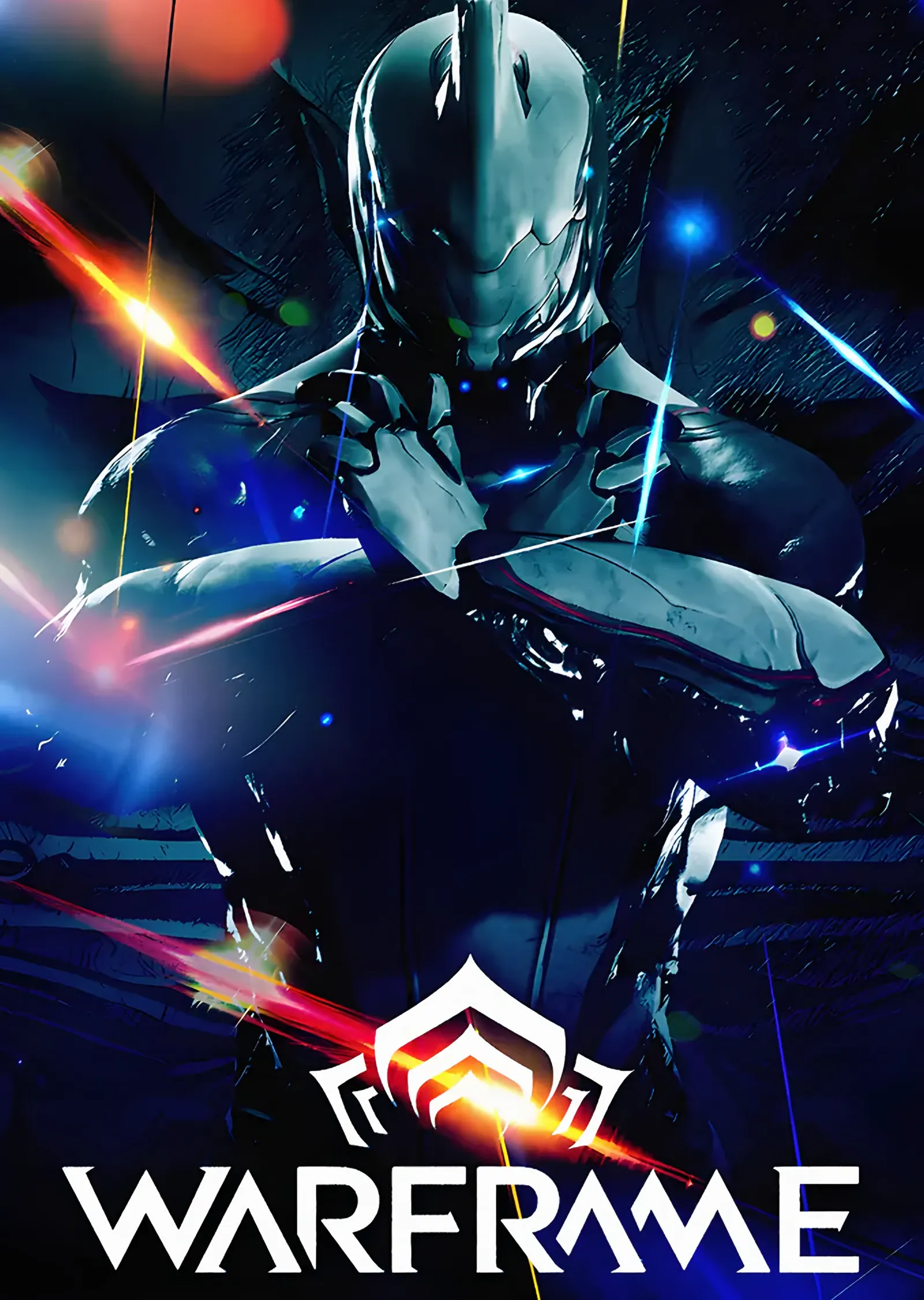 Warframe: Mavi Işıkta Zırhlı Ninja Hamlesi metal tablo