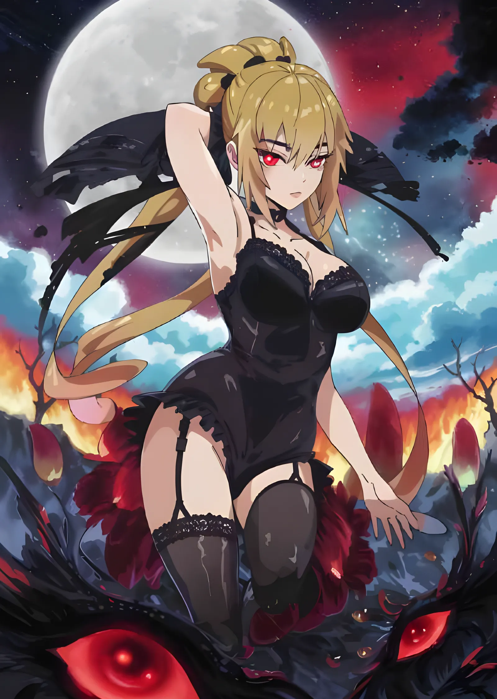 Dolunay Altında Kara Kanatlı Anime Kız metal tablo