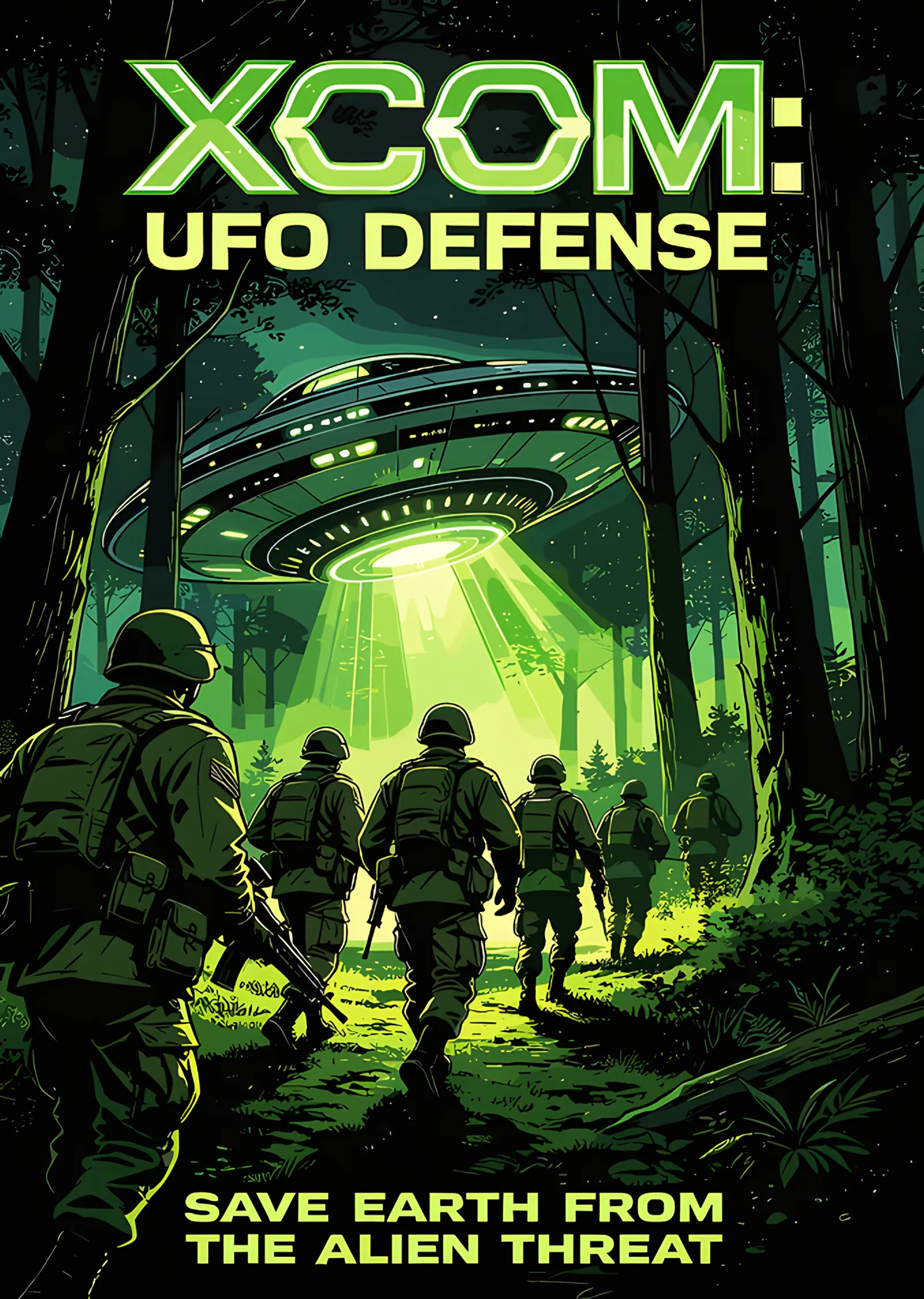 XCOM UFO Defense: Yeşil Ormanda UFO Işığı metal tablo