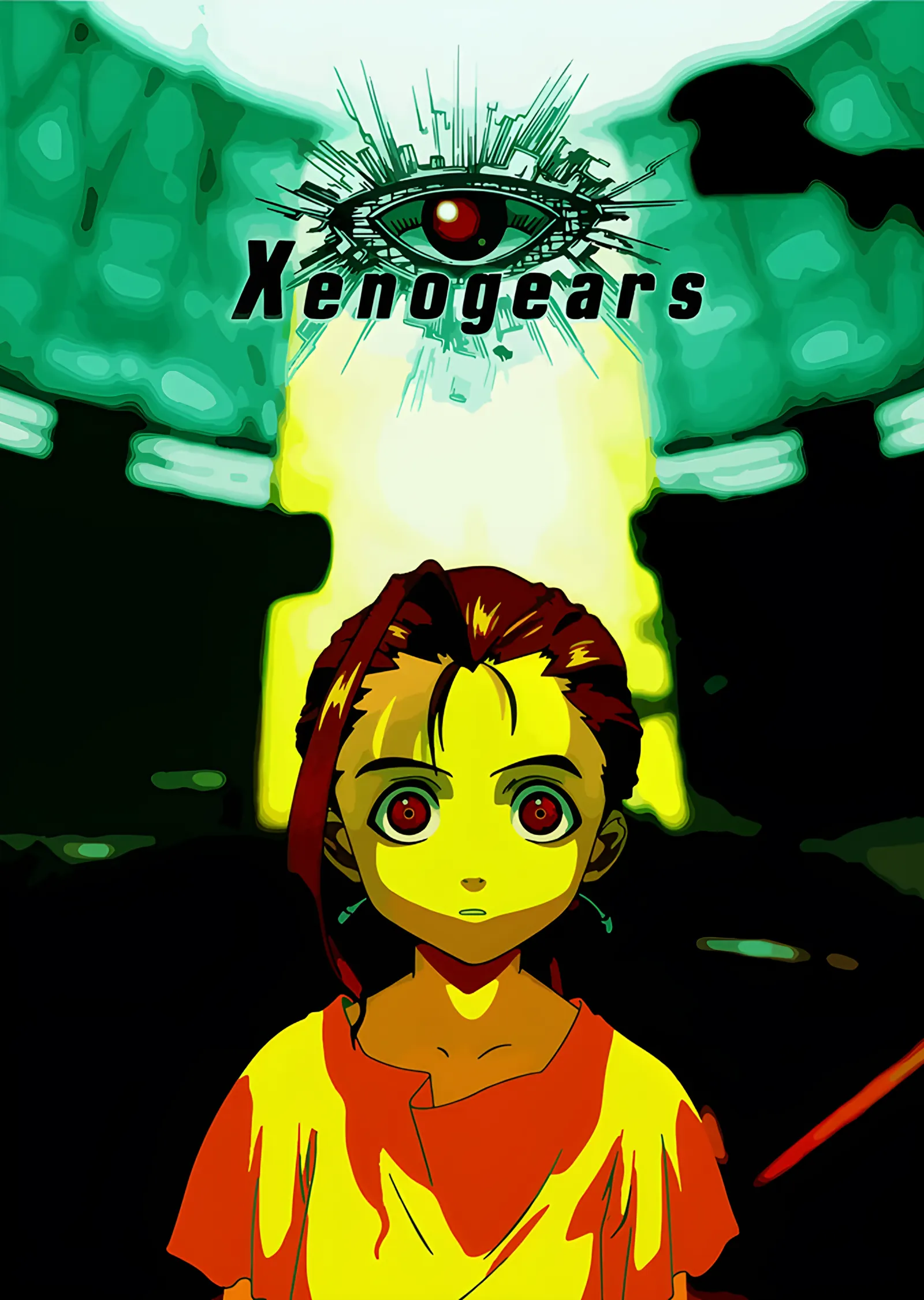 Xenogears: Yeşil Işıkta Kızıl Saçlı Kahraman metal tablo