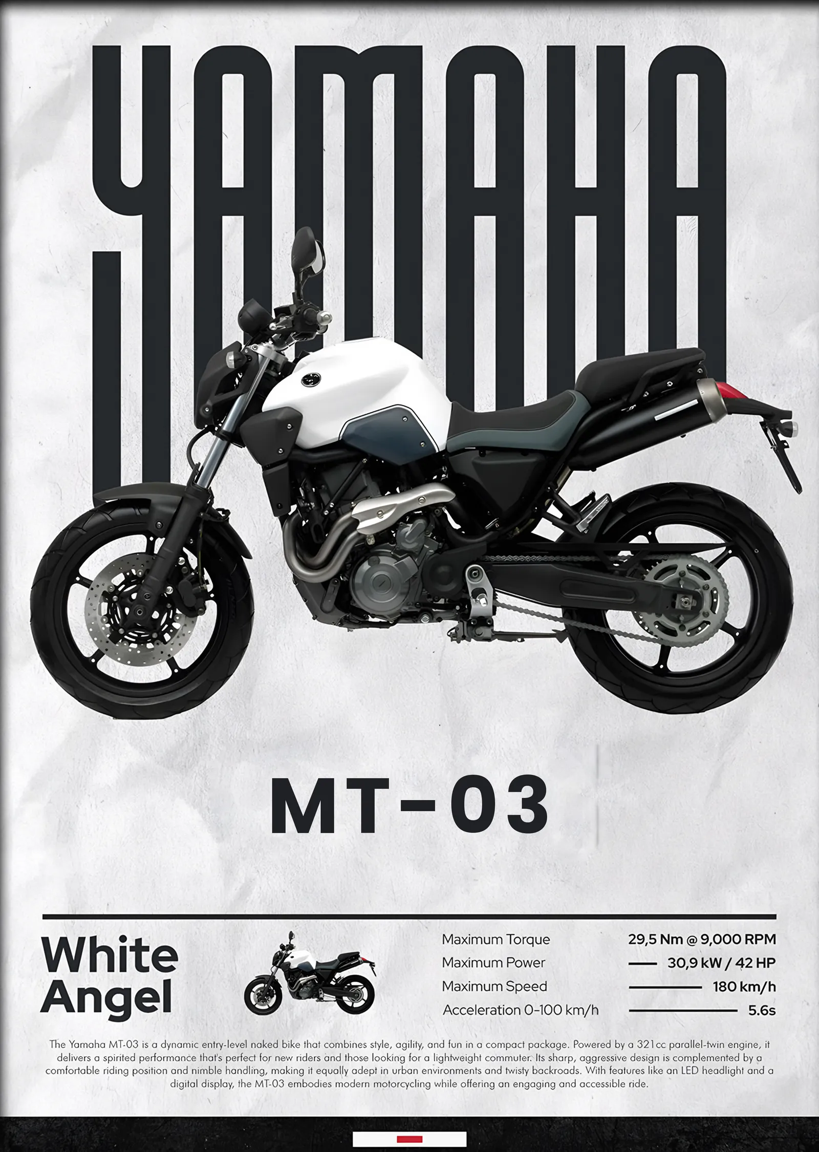 Yamaha MT-03 Beyaz metal tablo