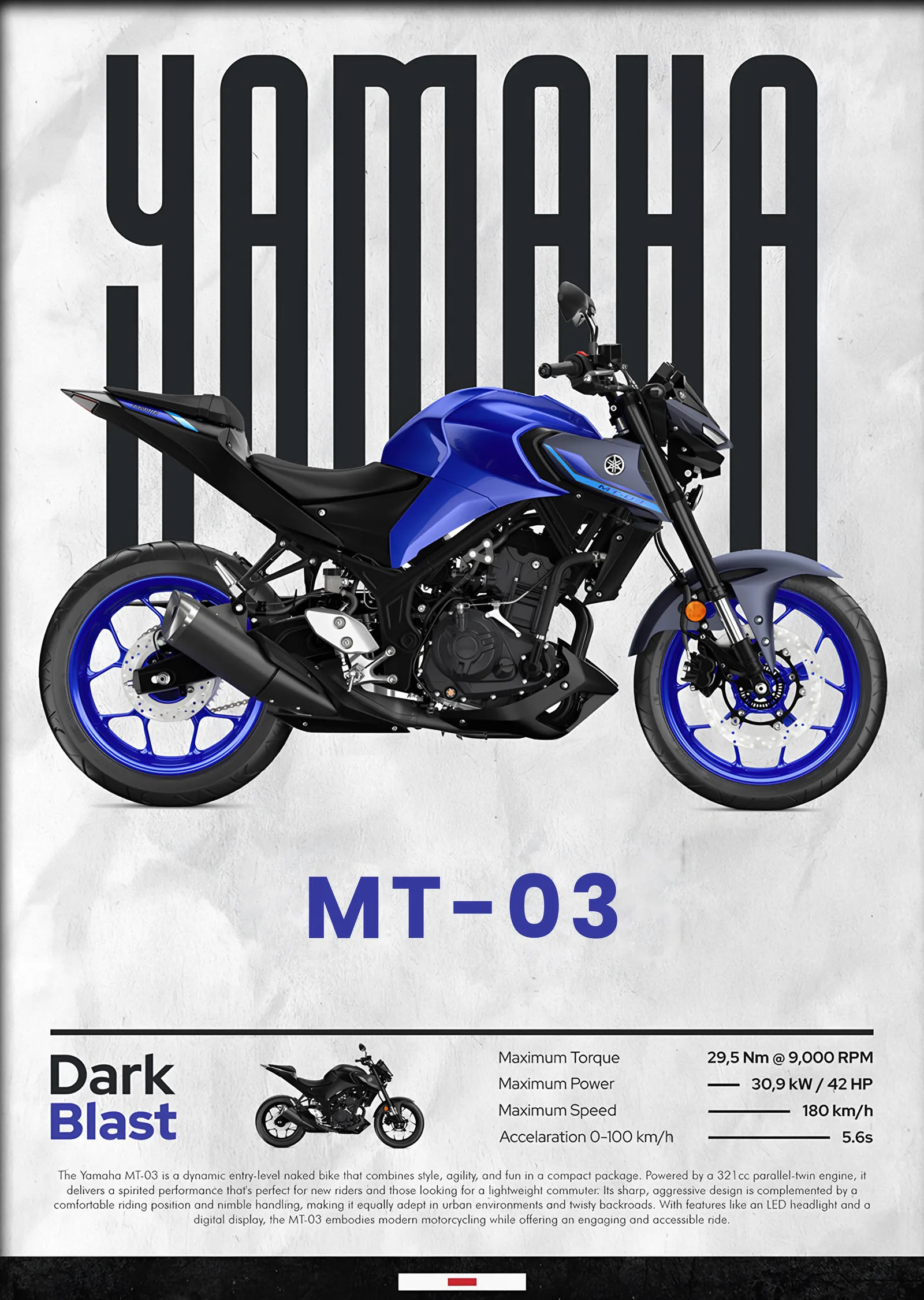 Yamaha MT-03 Mavi metal tablo