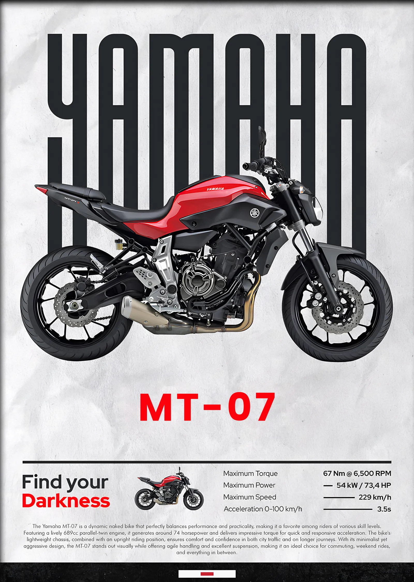 Yamaha MT-07 Kırmızı metal tablo