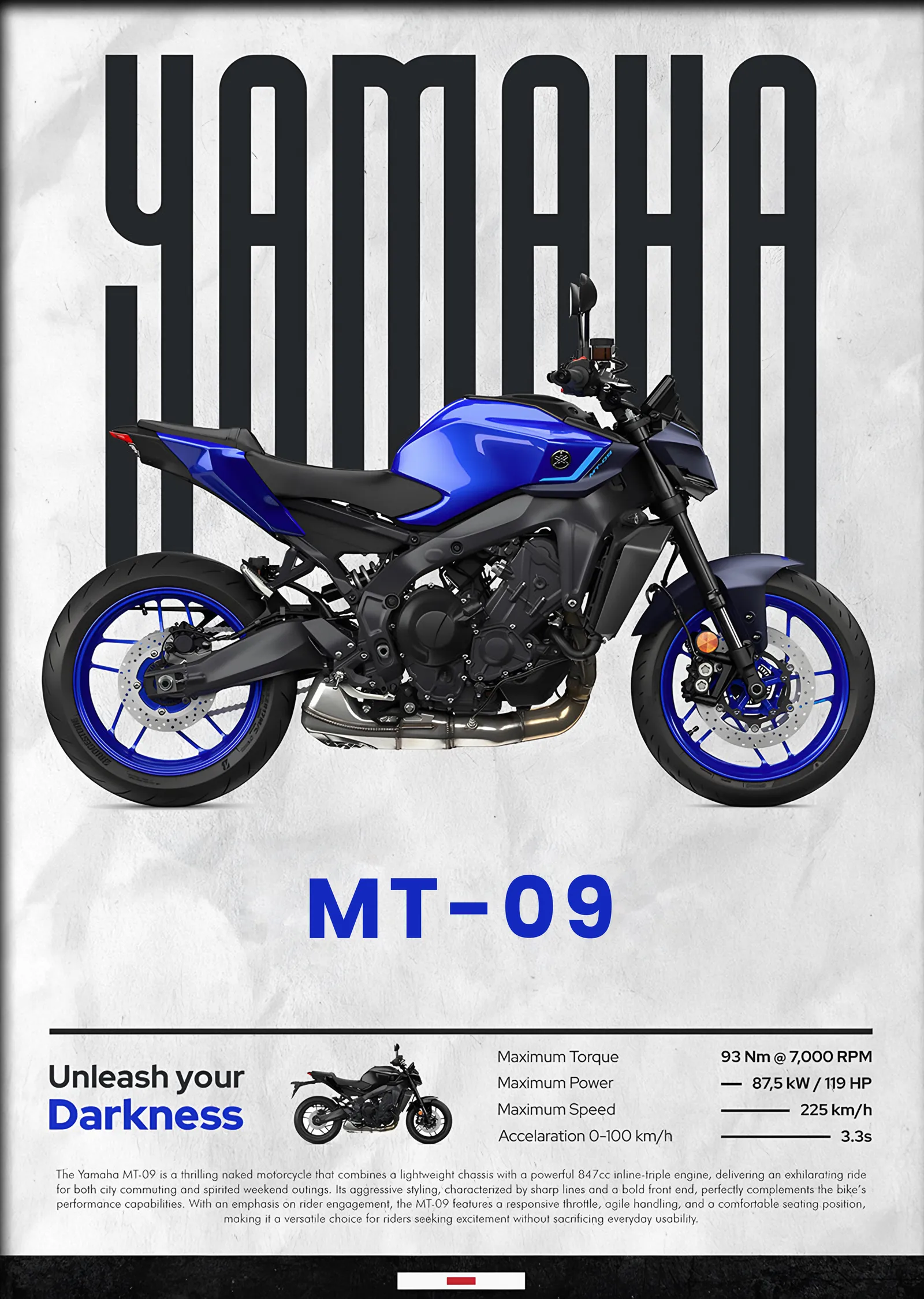 Yamaha MT-09 Mavi metal tablo