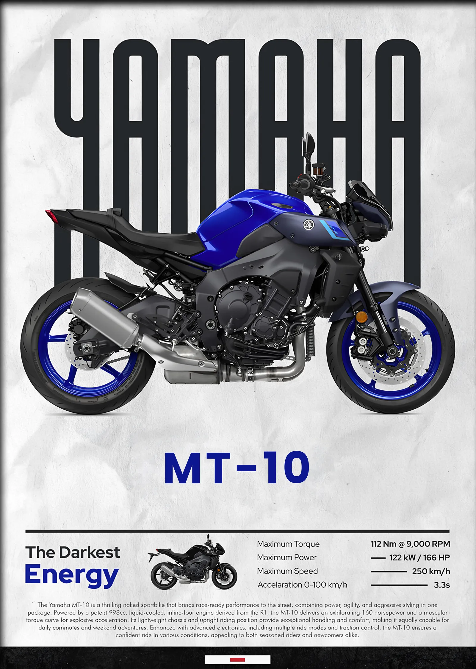 Yamaha MT-10 Mavi metal tablo