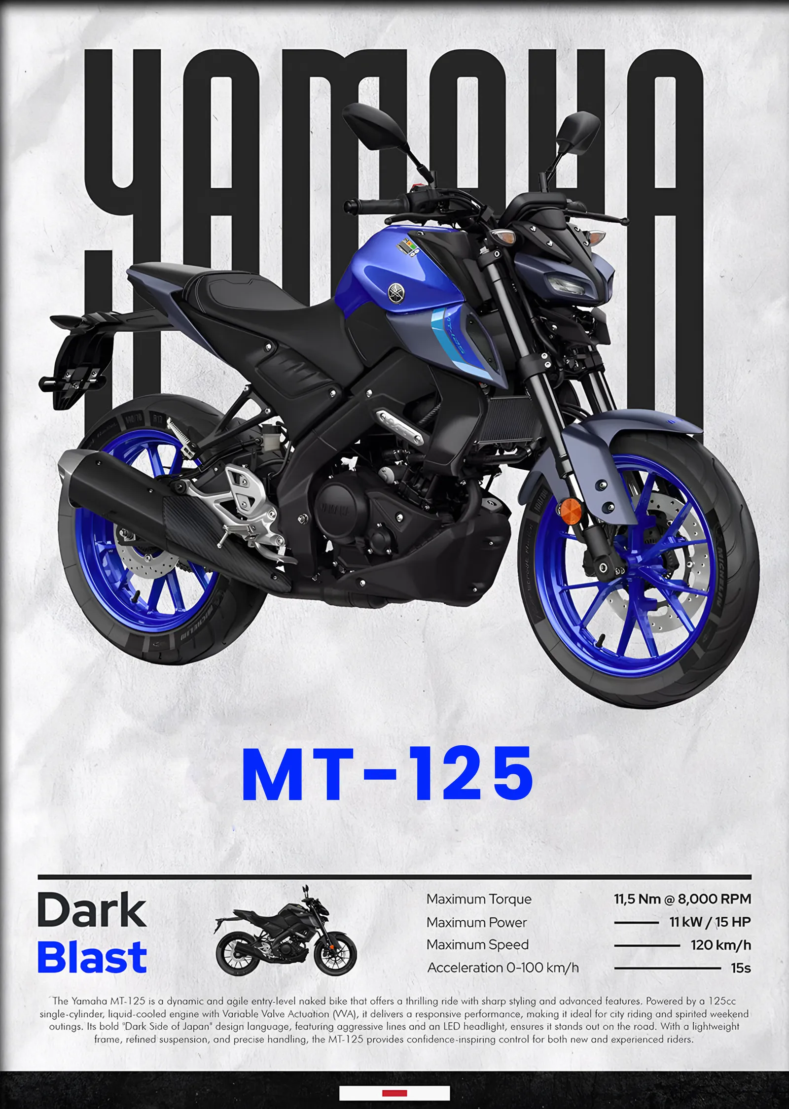Yamaha MT-125 metal tablo
