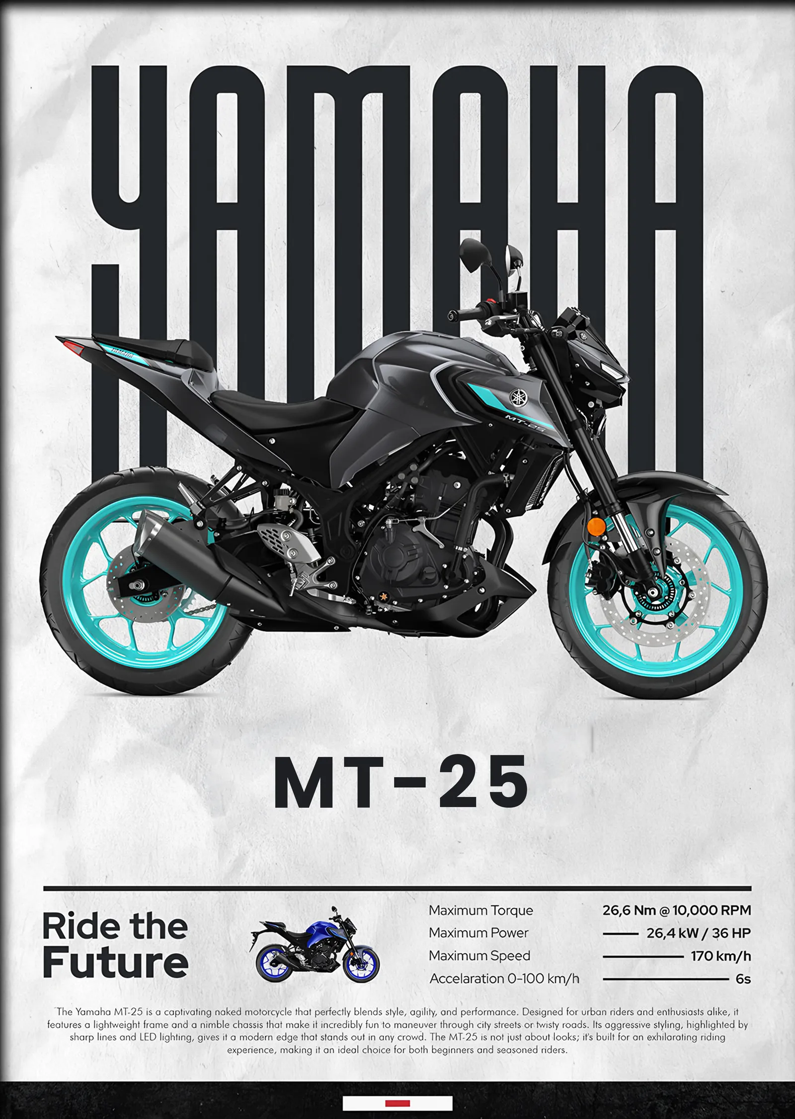 Yamaha MT-25 Turkuaz metal tablo