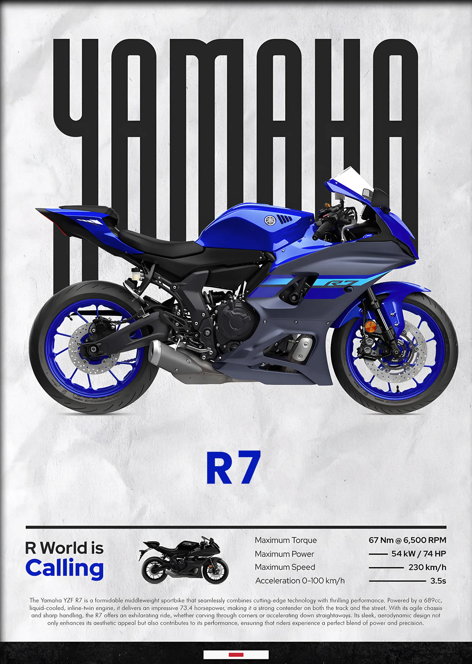Yamaha R7 Mavi metal tablo